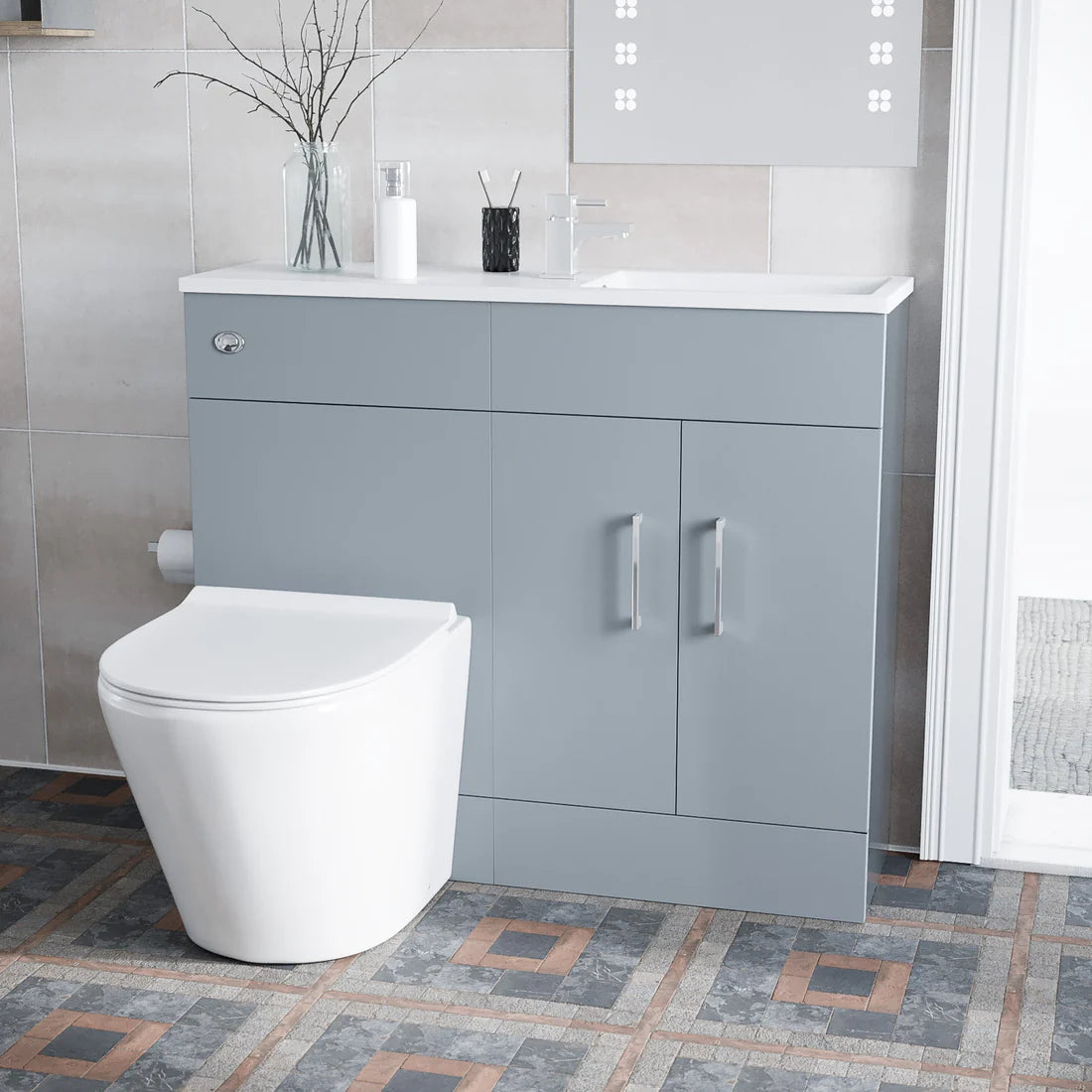 James 1000mm Slimline Matte Grey Vanity Basin & WC Unit & Round BTW Toilet