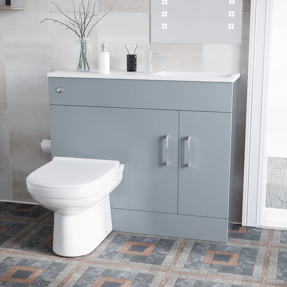 James 1000mm Matte Grey Slimline Freestanding Vanity Basin & WC Unit & Eslo Rimless BTW Toilet