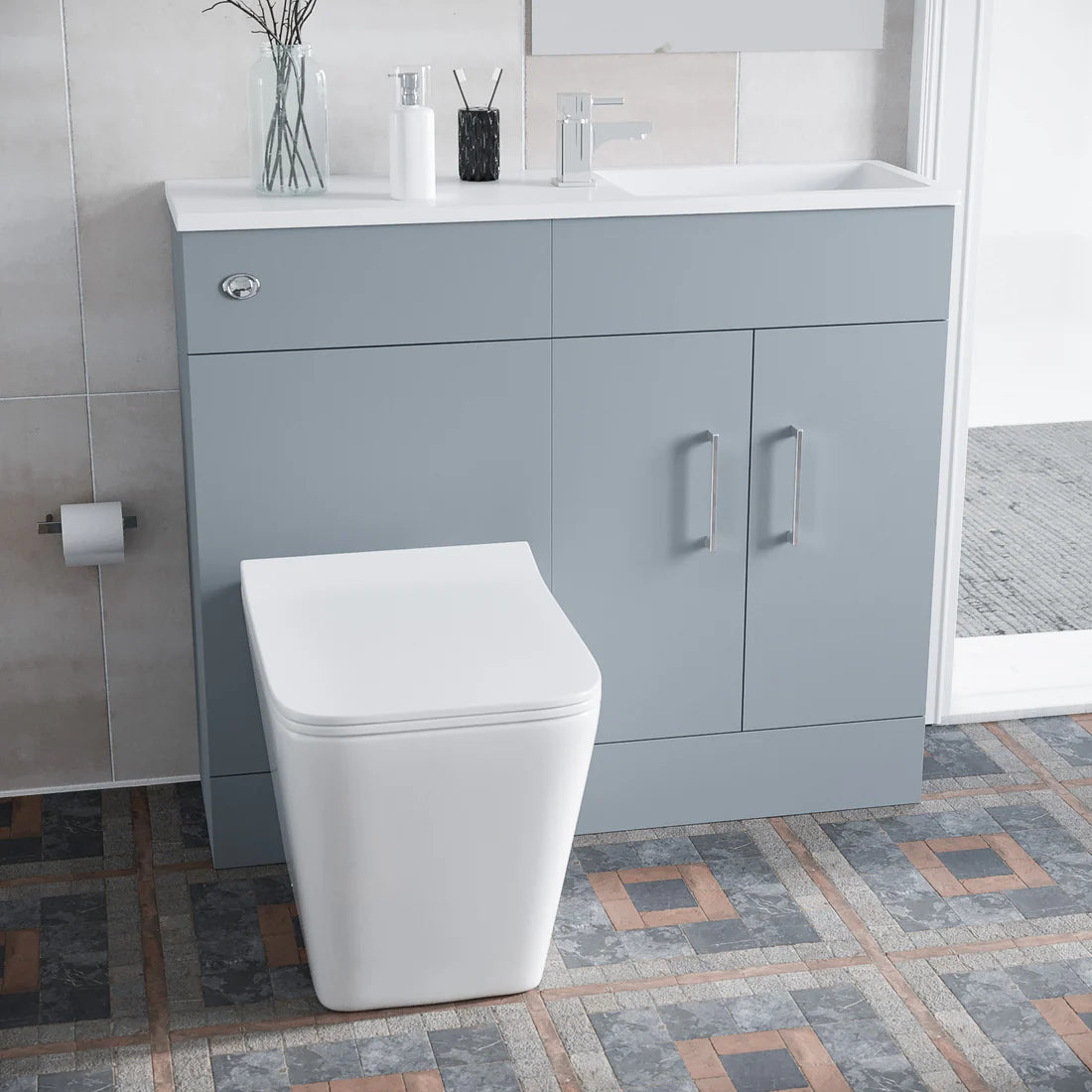 James 1000mm Matte Grey Slimline Freestanding Vanity Basin & WC Unit & Elora Rimless Square BTW Toilet