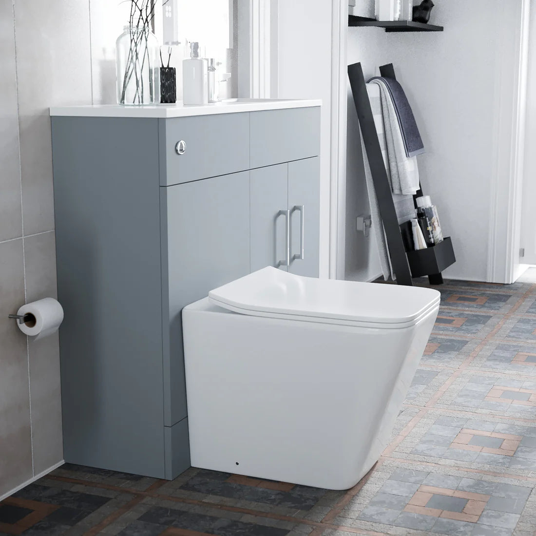James 1000mm Matte Grey Slimline Freestanding Vanity Basin & WC Unit & Elora Rimless Square BTW Toilet