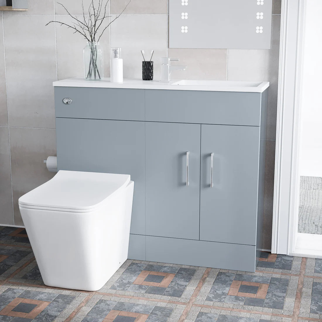 James 1000mm Matte Grey Slimline Freestanding Vanity Basin & WC Unit & Elora Rimless Square BTW Toilet