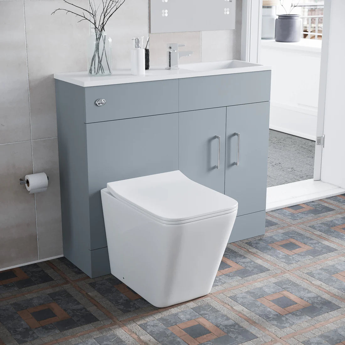 James 1000mm Matte Grey Slimline Freestanding Vanity Basin & WC Unit & Elora Rimless Square BTW Toilet