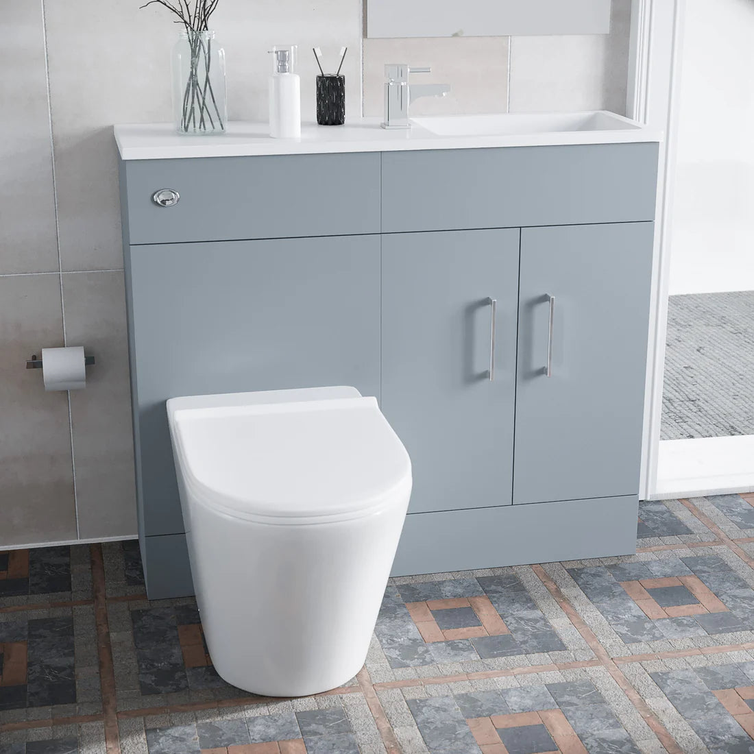 James 1000mm Matte Grey Slimline Freestanding Vanity Basin & WC Unit & Ellis Rimless BTW Toilet