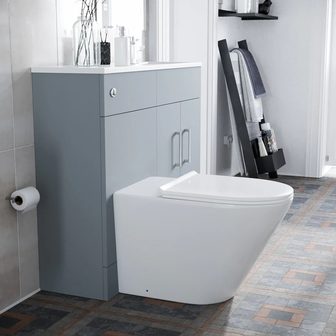 James 1000mm Matte Grey Slimline Freestanding Vanity Basin & WC Unit & Ellis Rimless BTW Toilet