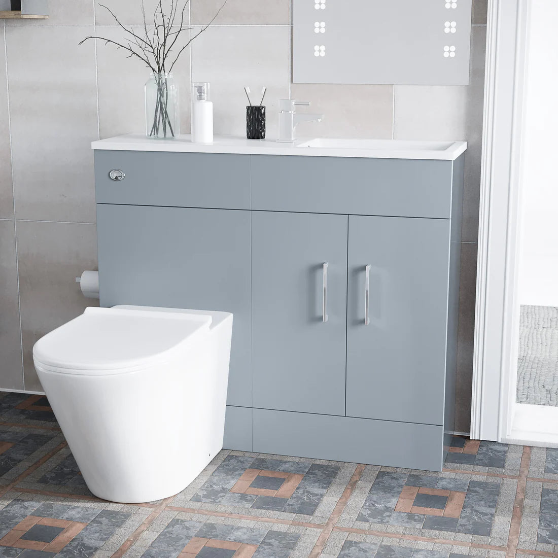 James 1000mm Matte Grey Slimline Freestanding Vanity Basin & WC Unit & Ellis Rimless BTW Toilet
