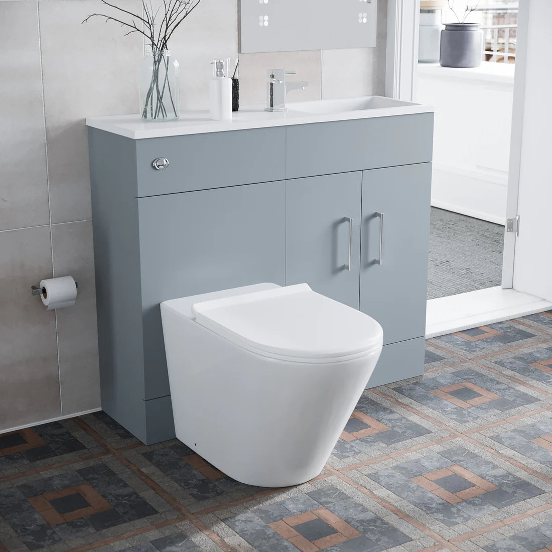 James 1000mm Matte Grey Slimline Freestanding Vanity Basin & WC Unit & Ellis Rimless BTW Toilet