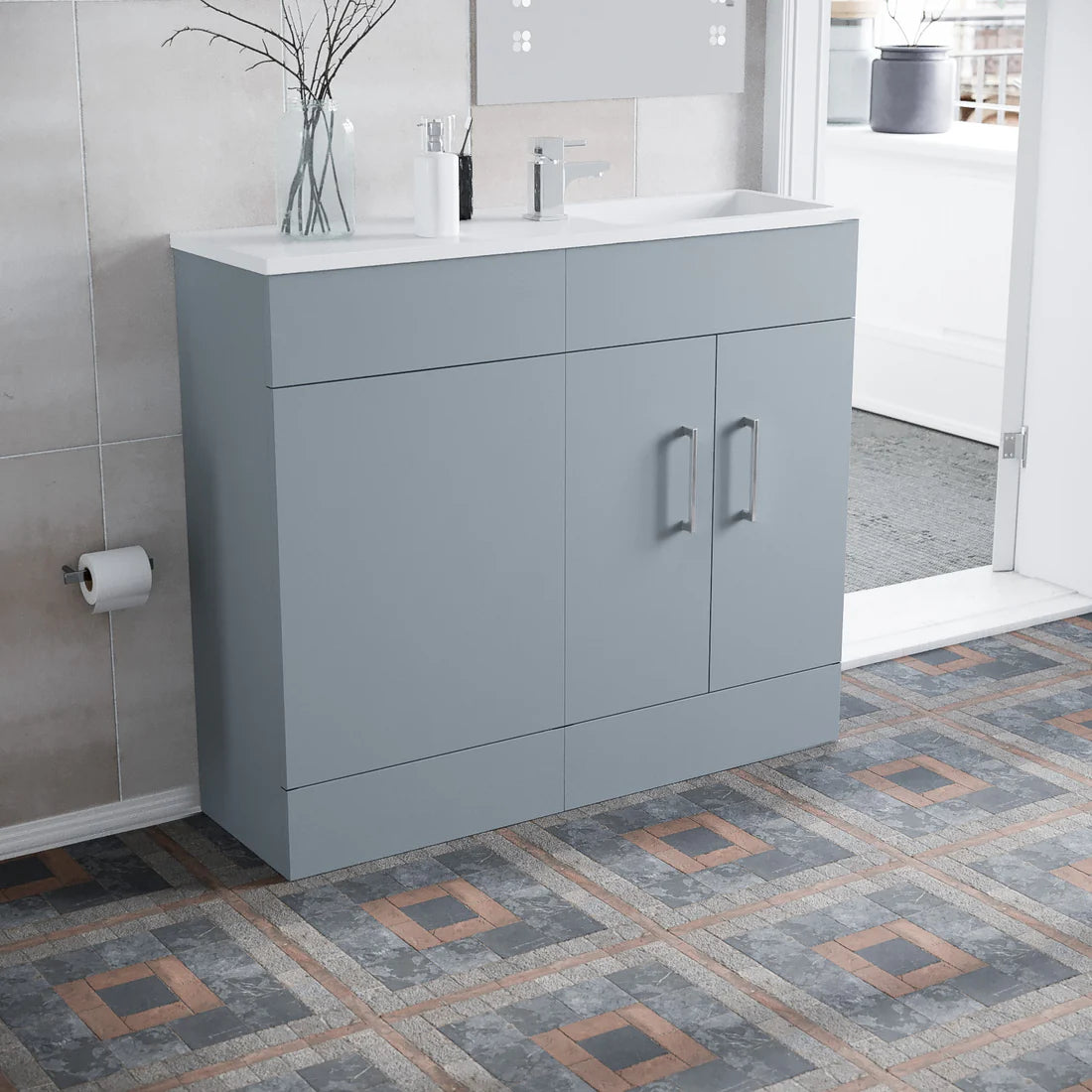 James 1000mm Matte Grey Slimline Freestanding Vanity Basin Unit & WC Unit