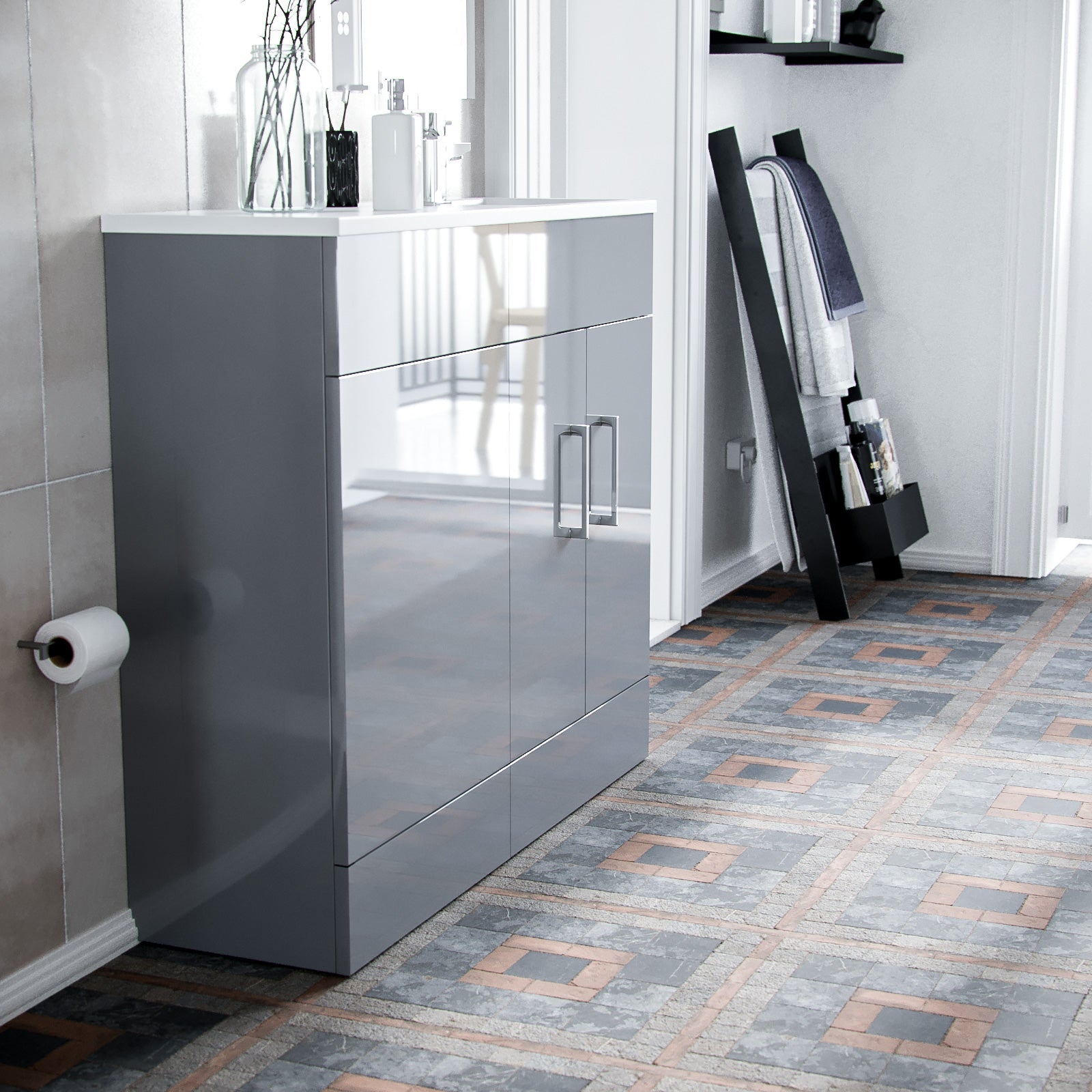 James Grey 1000mm Freestanding Slimline Vanity Cabinet White Resin Basin