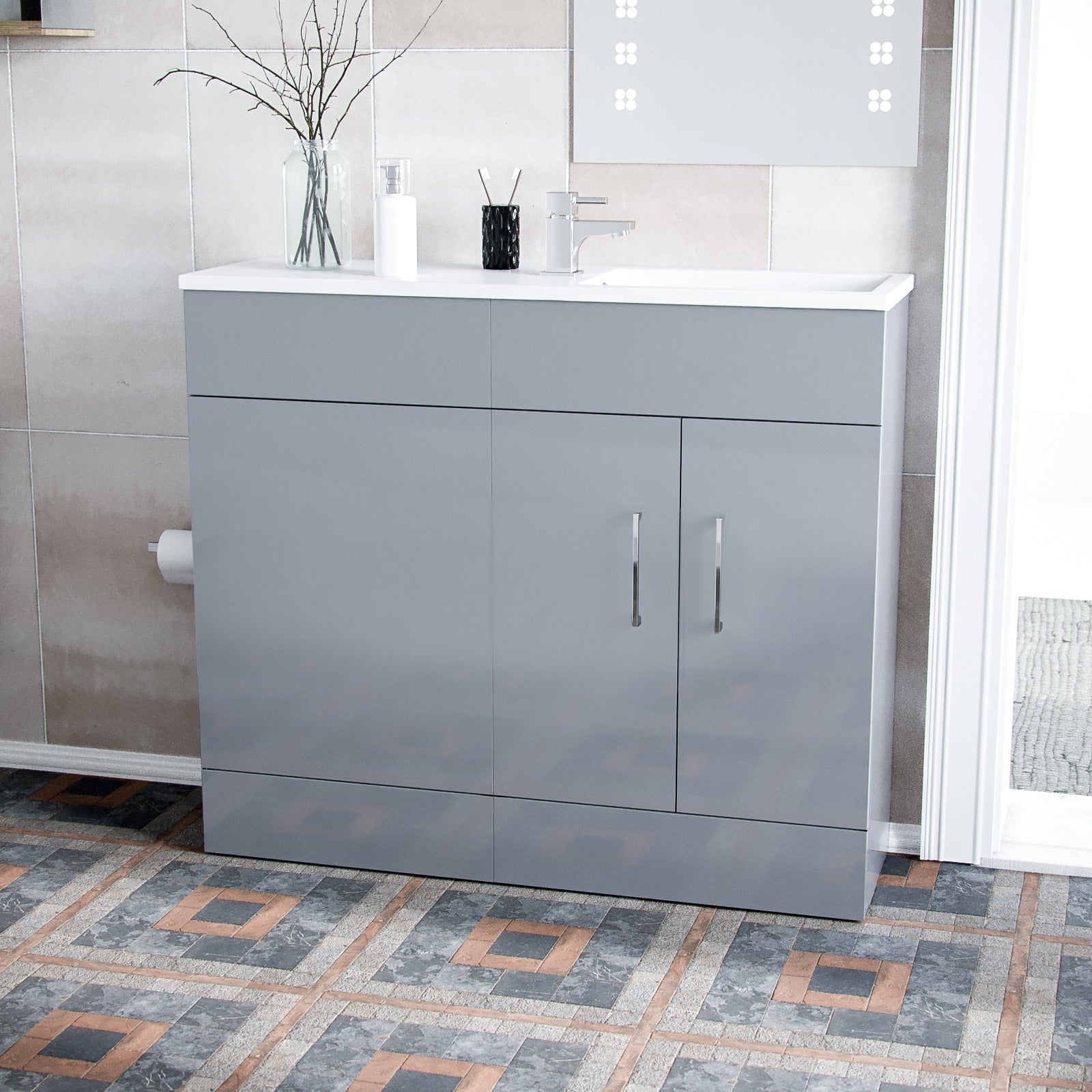 James Grey 1000mm Freestanding Slimline Vanity Cabinet White Resin Basin