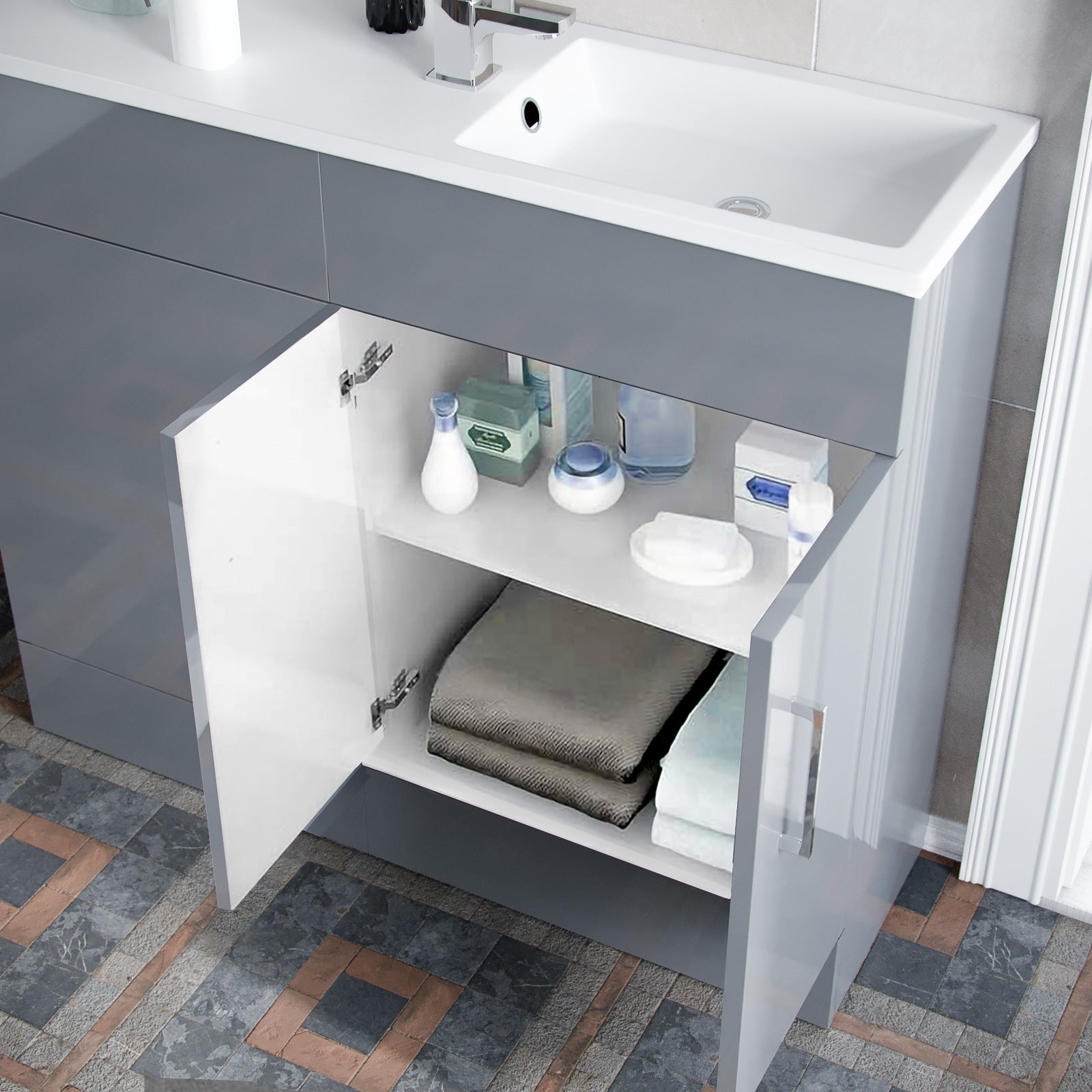 James Grey 1000mm Freestanding Slimline Vanity Cabinet White Resin Basin