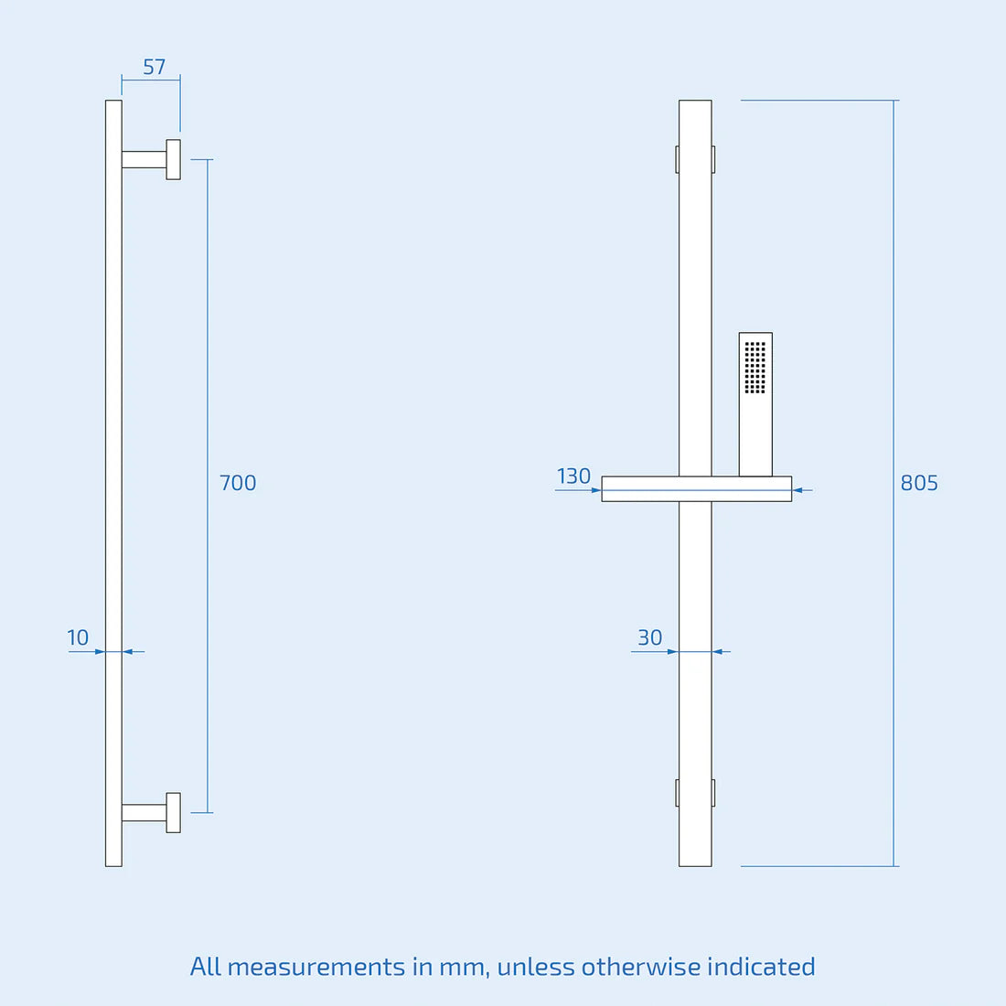 Brushed Brass Square Wall Mounted Slider Rail Shower Kit With Handset