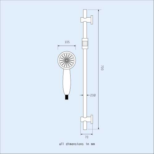 Ardex Solid Brass Slider Rail With 3 Mode Handset
