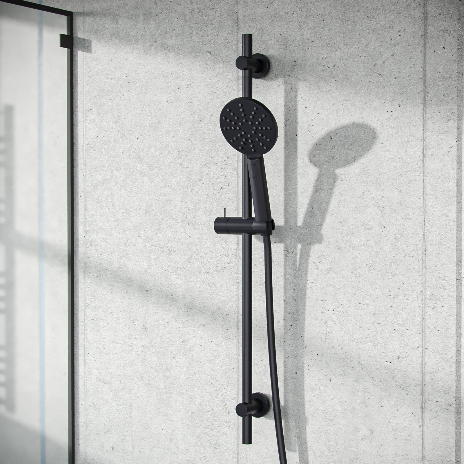 Modern Black Matte 3 Mode Round ABS Shower Handset & Brass Slider Rail Kit