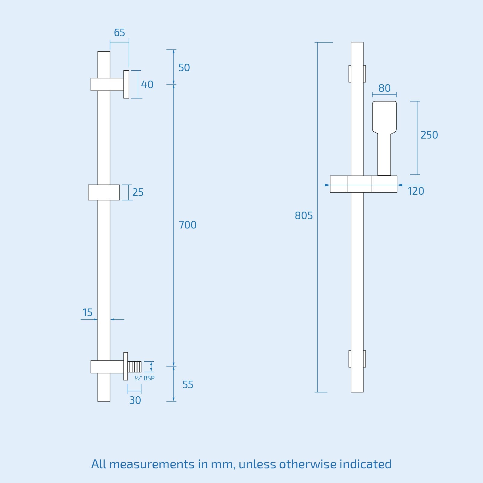 Temel 3 Dial Square Thermostatic Shower Mixer Valve, Handset & Riser Rail Kit