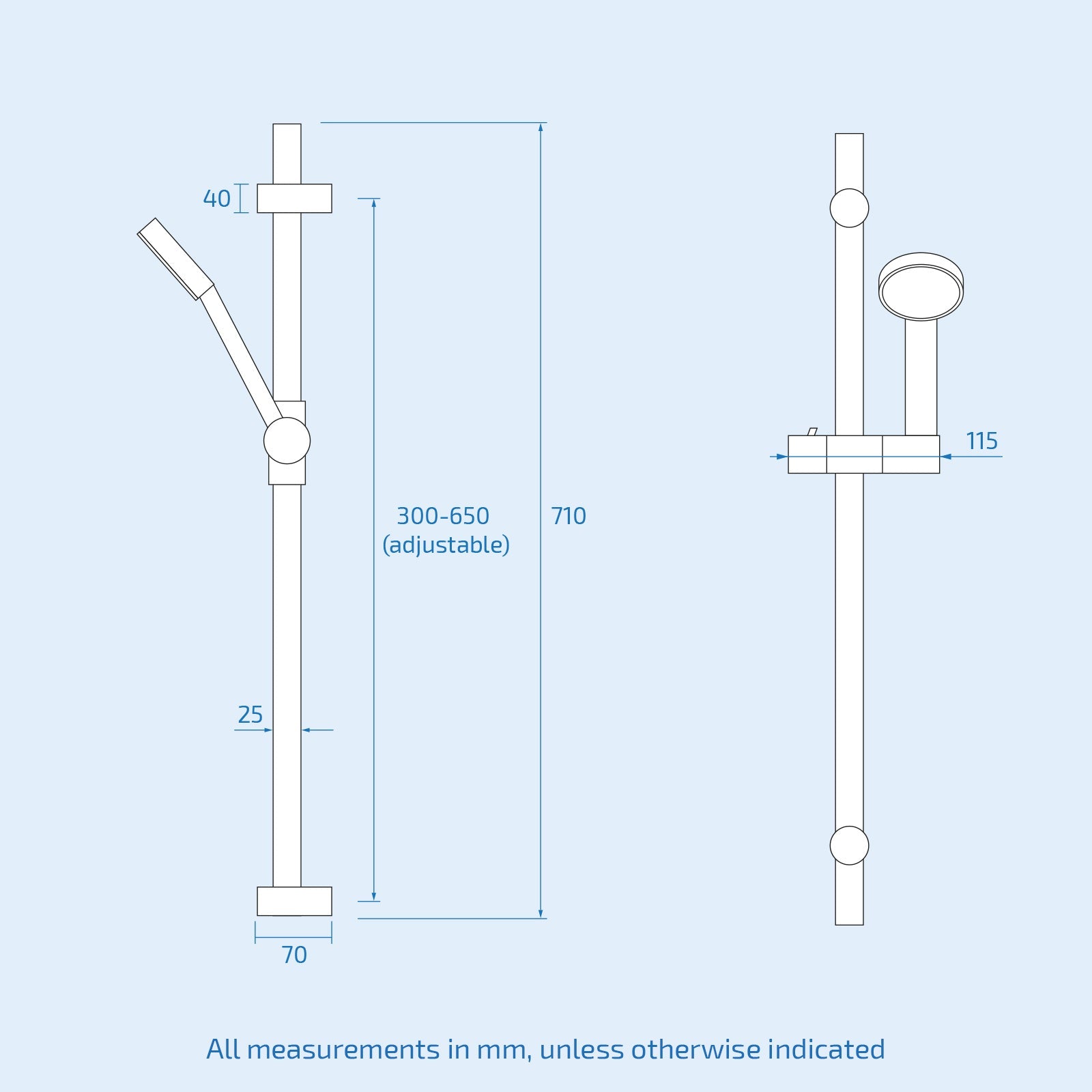 Temel 2-Way Overhead Shower And Matte Black Raiser Rail With Handset Set