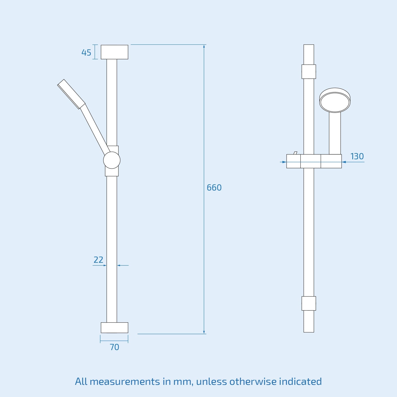 Square Shower Matte Black Handset And Hose With Slider Riser Rail Bracket
