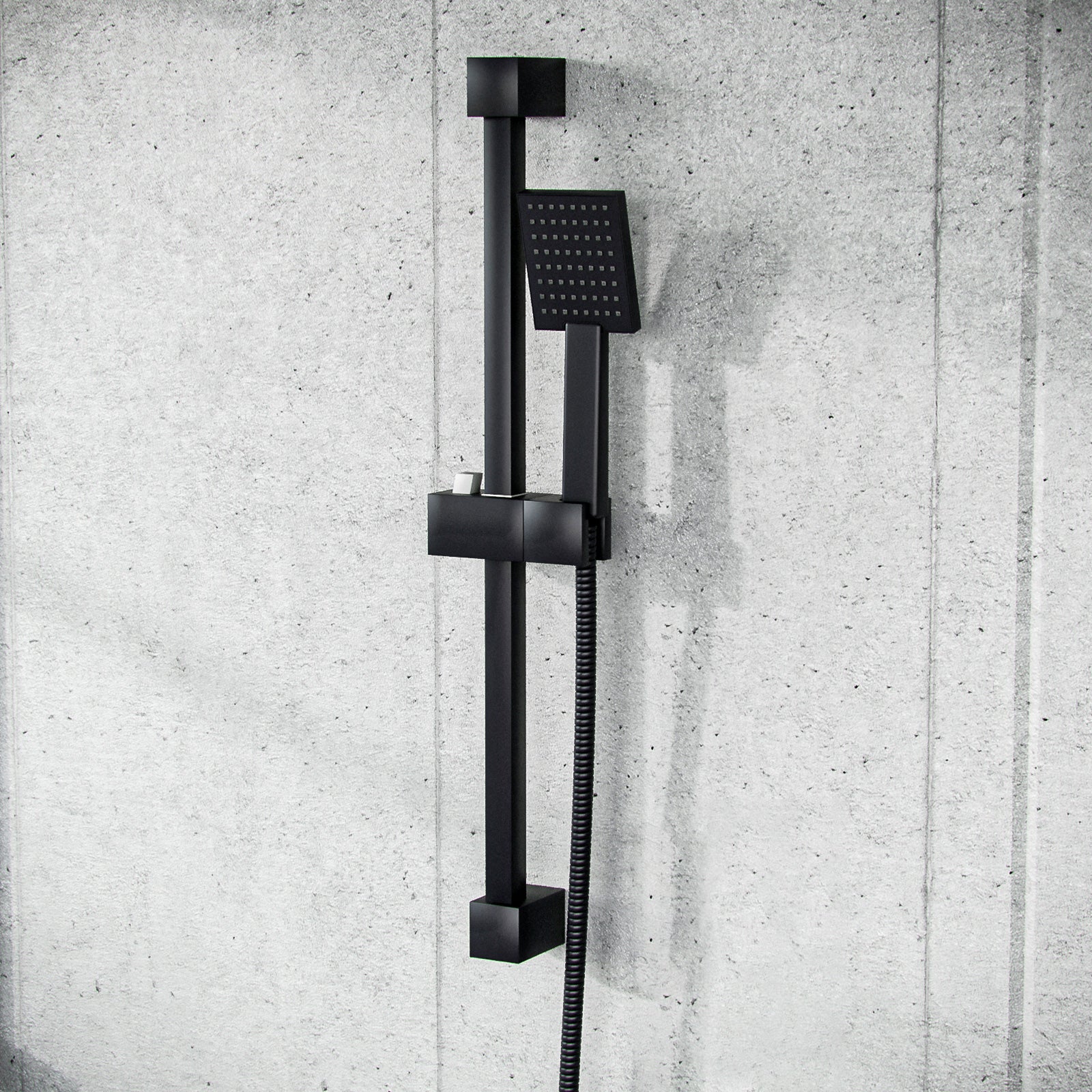 Square Shower Matte Black Handset And Hose With Slider Riser Rail Bracket