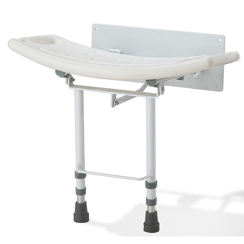 Wall Mounted Folding Down Shower Seat with Adjustable Legs & Gripping Handles