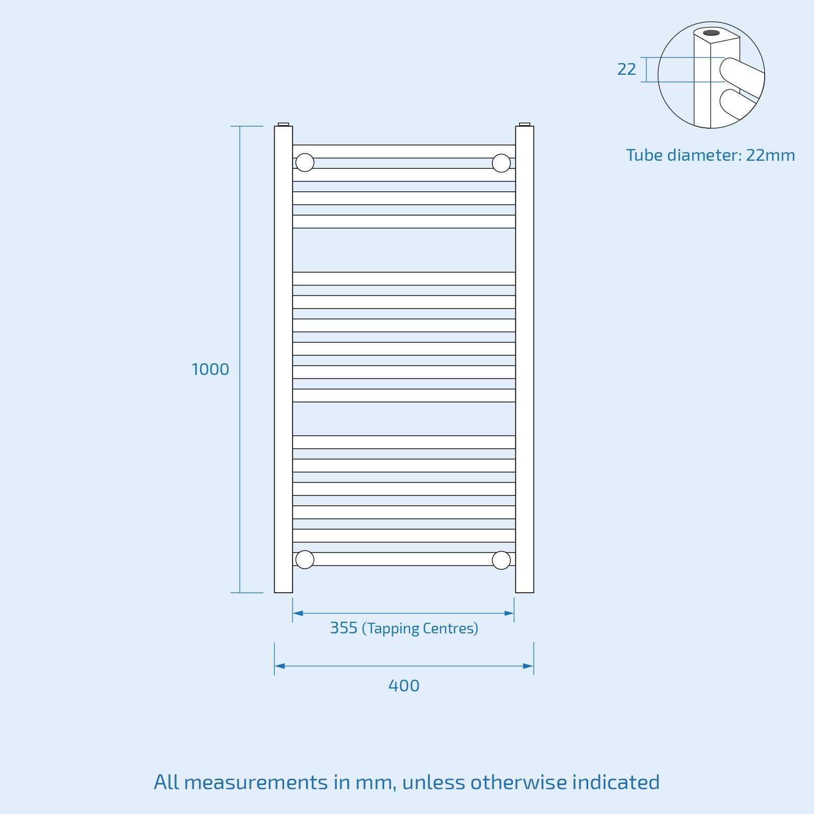 Kartel 1000 x 400mm Straight Radiator Towel Rail Black