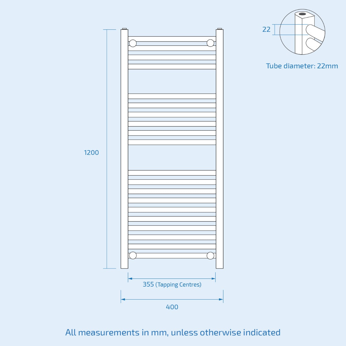 Kartel 1200mm H x 400mm W Chrome Vertical Straight Radiator Towel Rail - STR412C