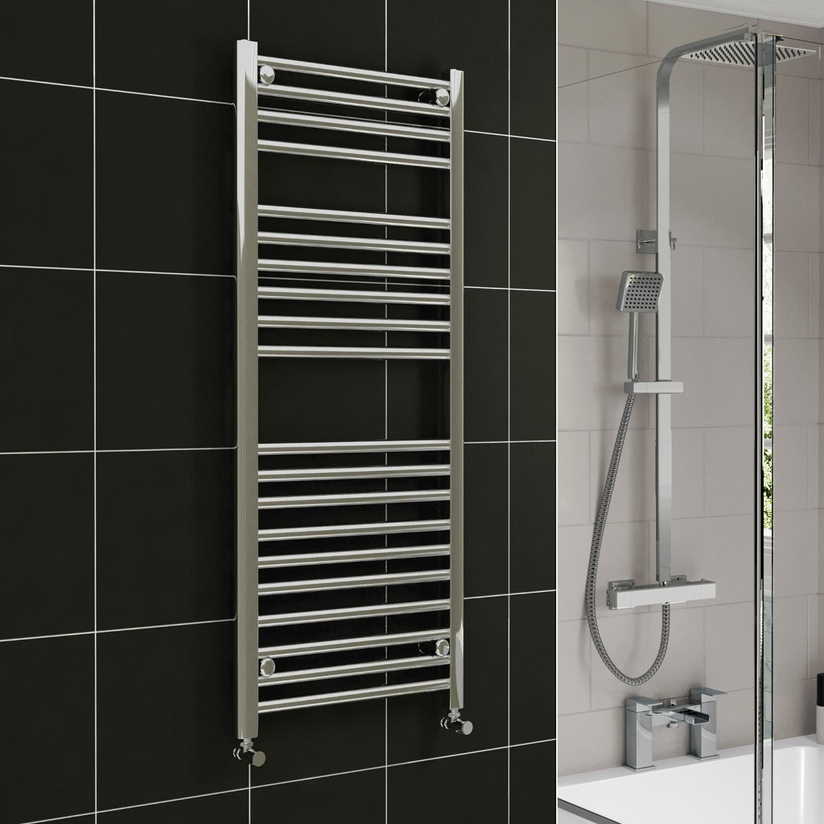 Kartel 1200mm H x 400mm W Chrome Vertical Straight Radiator Towel Rail - STR412C