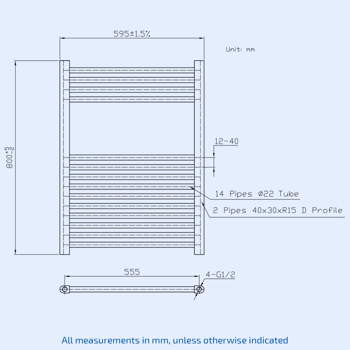 Kartell 800mm x 600mm Chrome Straight Vertical Towel Rail - STR608C
