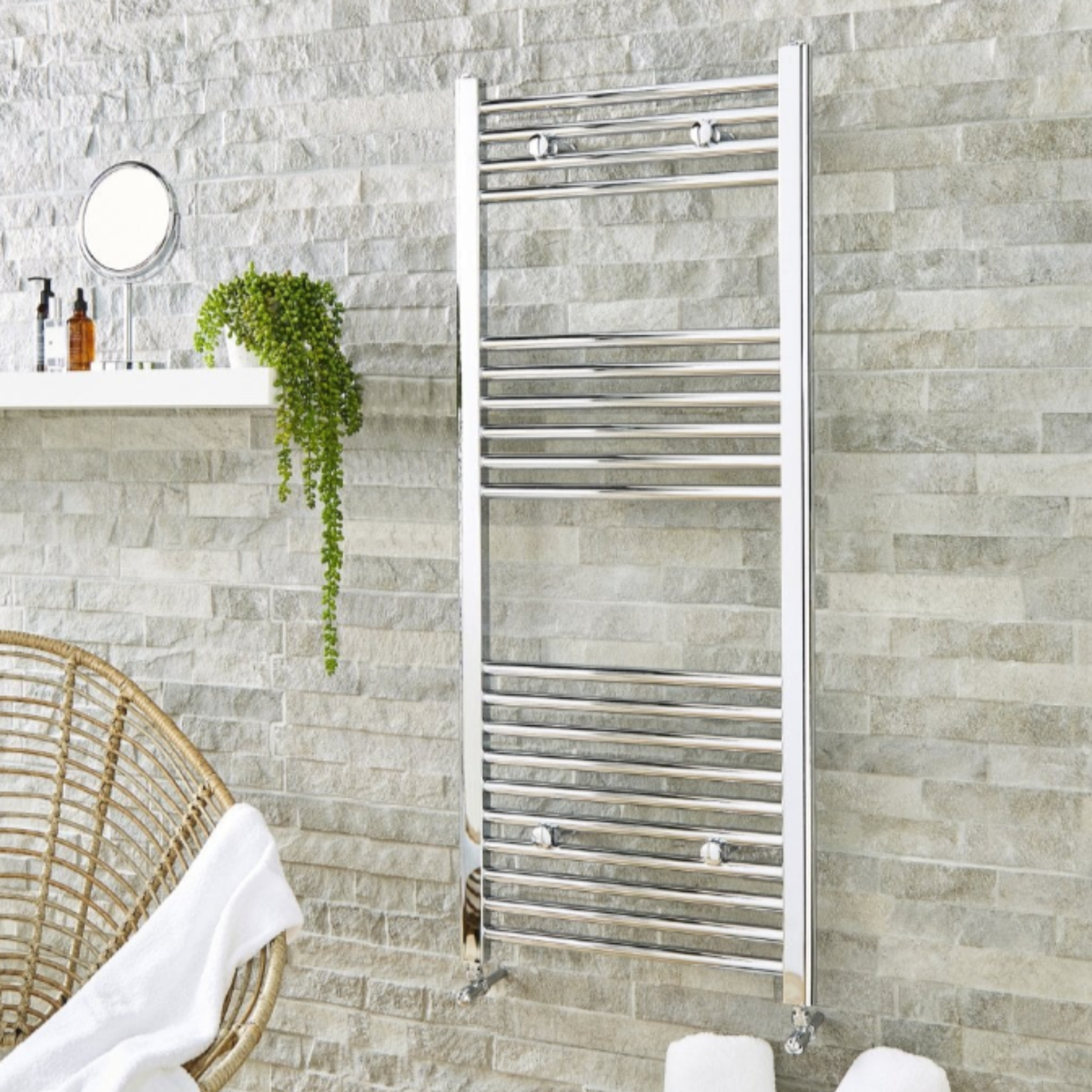 Kartell 1000mm H x 600mm W Chrome Straight Vertical Towel Rail - STR610C