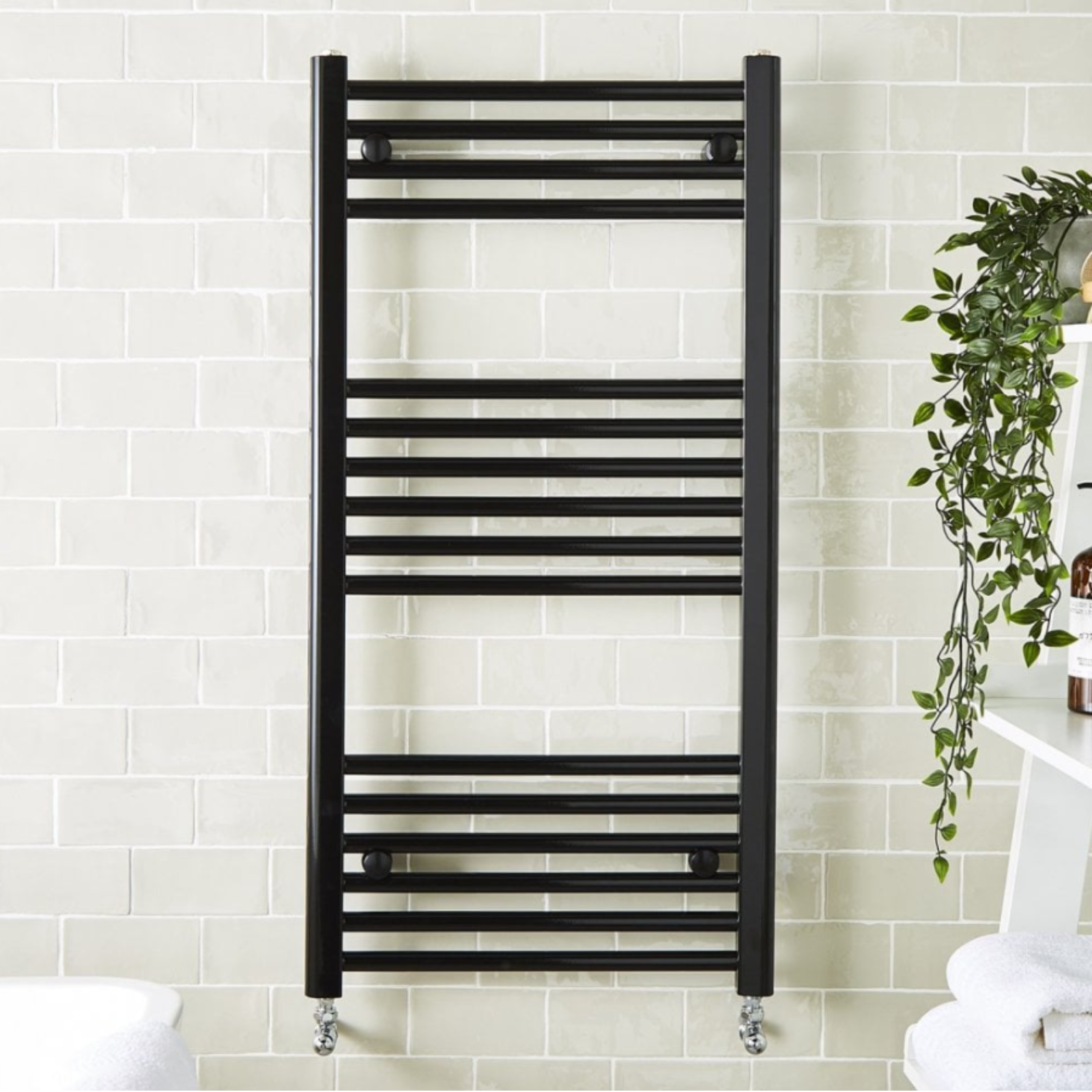 Kartell Straight 1200mm H x 595mm W Black Vertical Towel Rail - STR612B