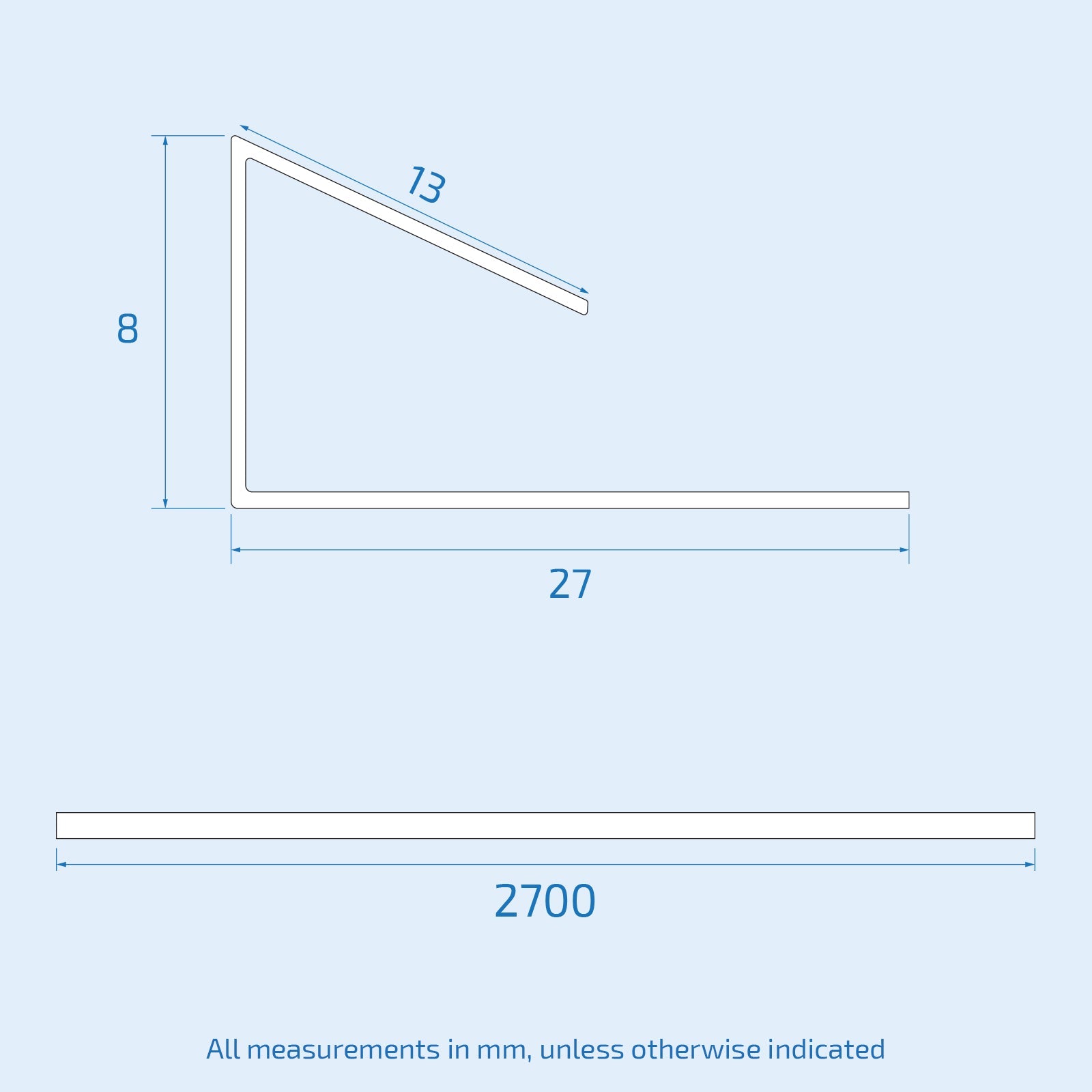 Technical drawing of a rectangular frame with dimensions 