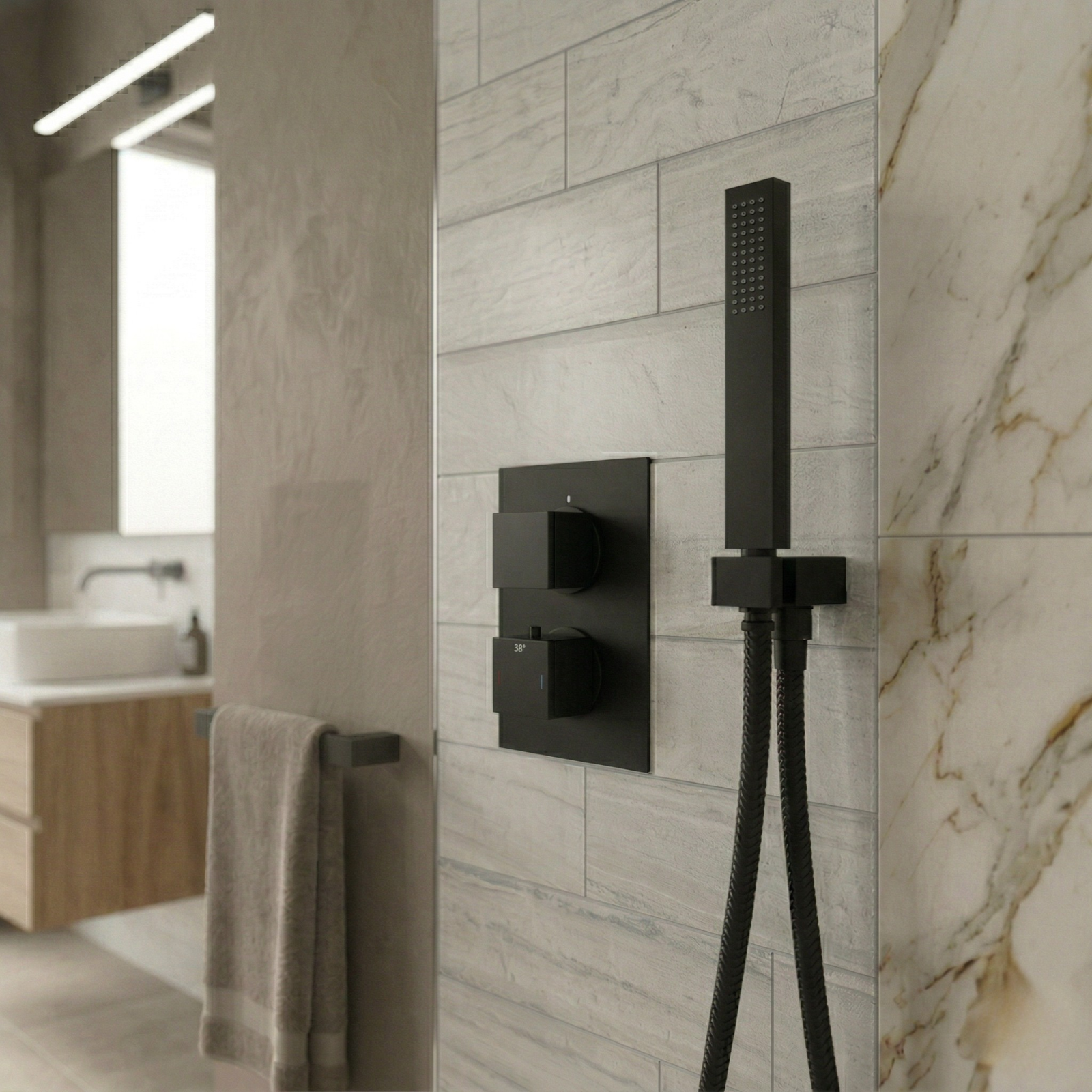 Urban 2 Dial 1 Way Matt Black Concealed Thermostatic Shower Mixer Valve with Handset