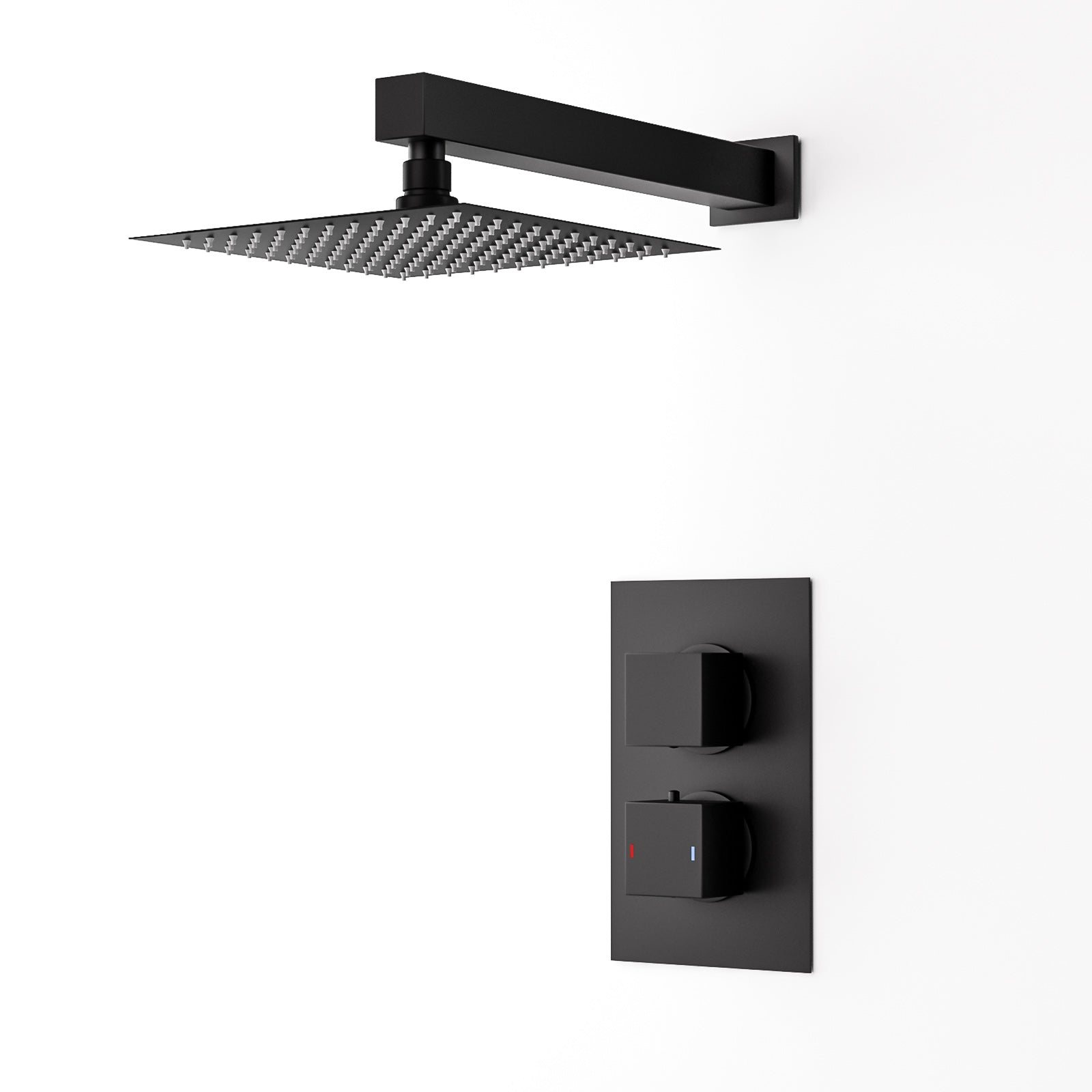 Rennes Concealed Thermostatic Overhead 250mm Square Rainfall Shower Mixer Set Matte Black