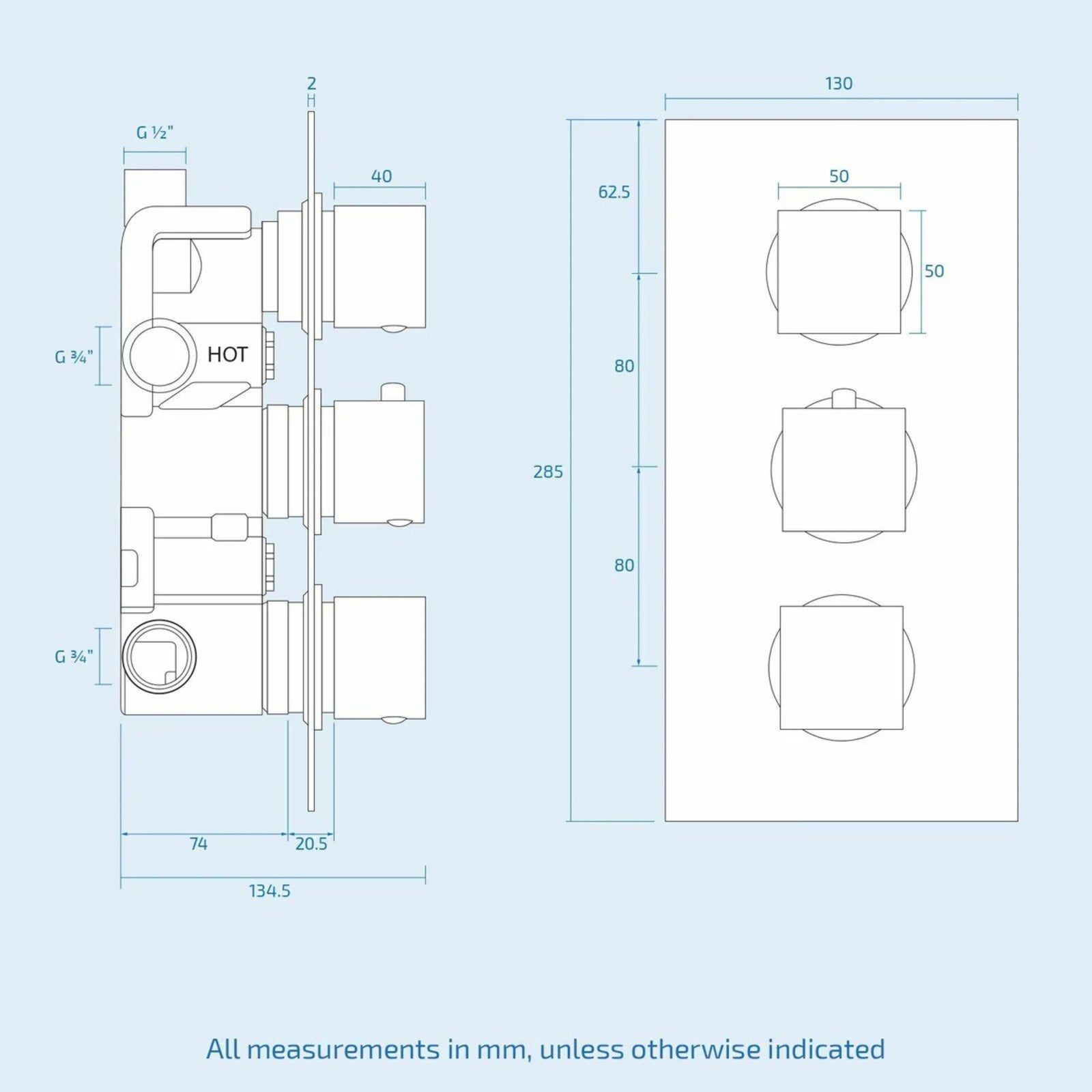 Olive Square 3 Way Concealed Thermostatic Shower Mixer Shower Head Handset & Body Jets Set