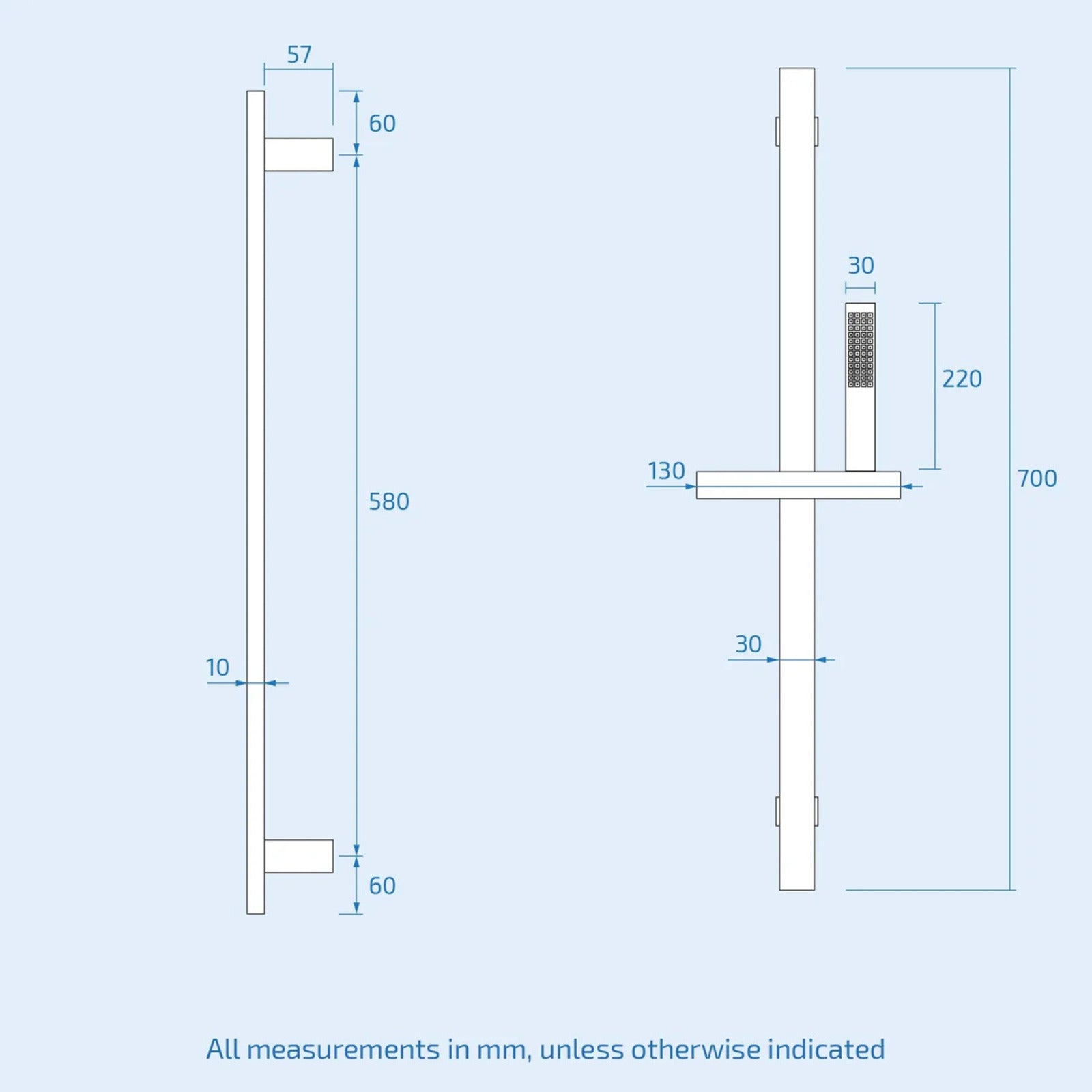 Olive 3 Dial 3 Way Square Set Shower Head Rail Handset & Bath Filler