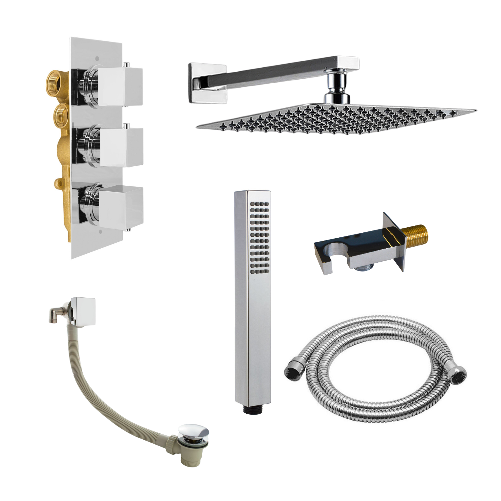 Olive 3 Way Square Concealed Thermostatic Hand Held Bath Shower 300 Slim Head