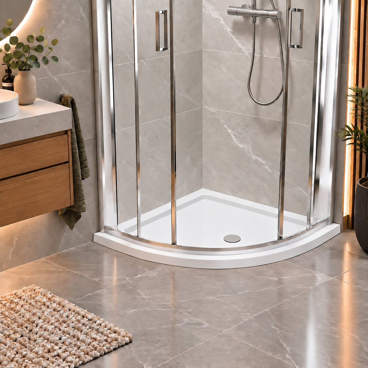 Slim Quadrant Stone Resin White Shower Tray
