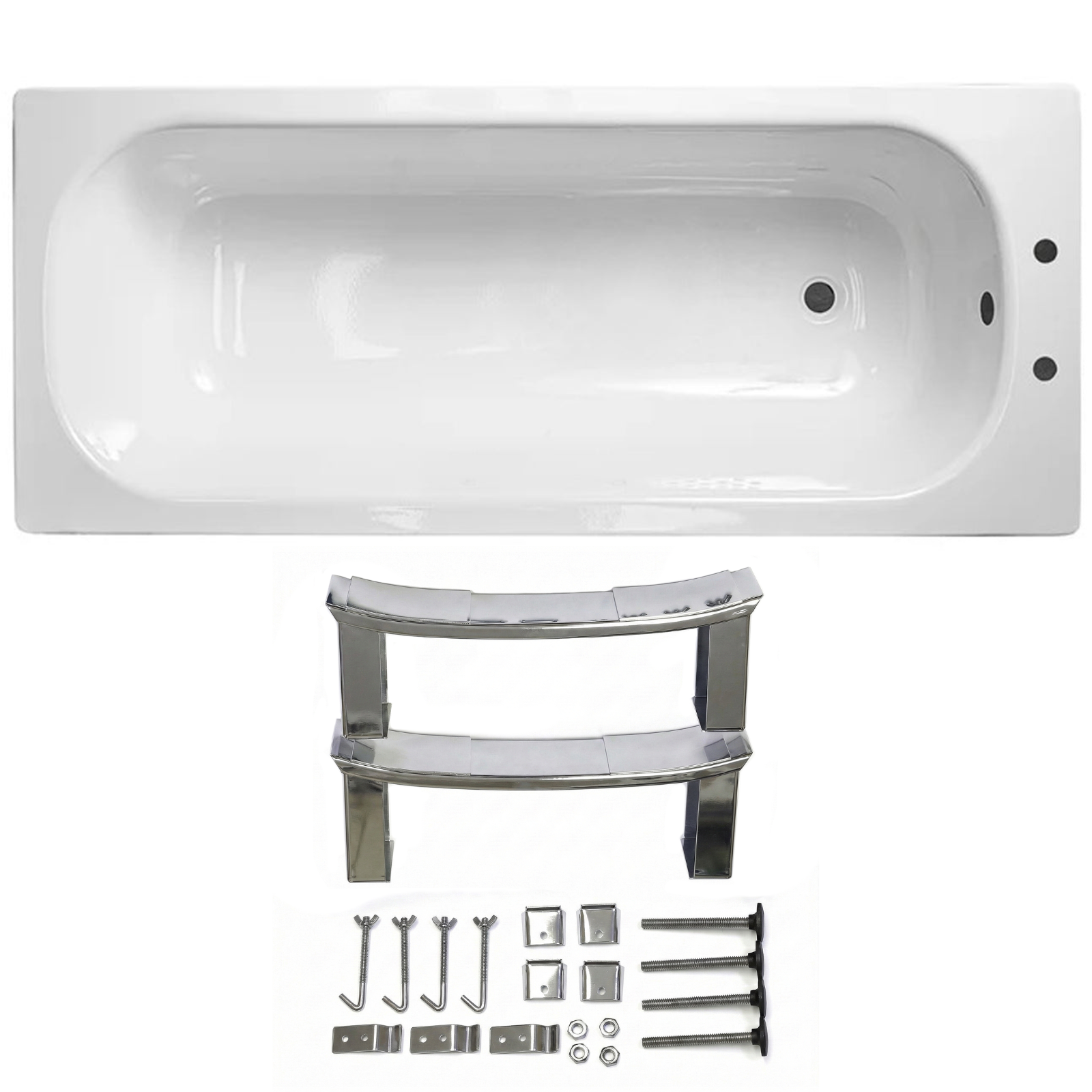 Dylan Premium 1500 x 700mm Heavy Duty Extra Thick Steel Enamel Bath with 2 Tap Holes