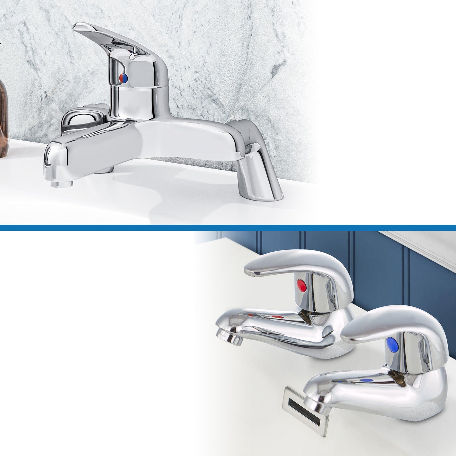 Studio Bathroom Set Of Basin Twin Taps and Deck Mounted Bath Filler Tap