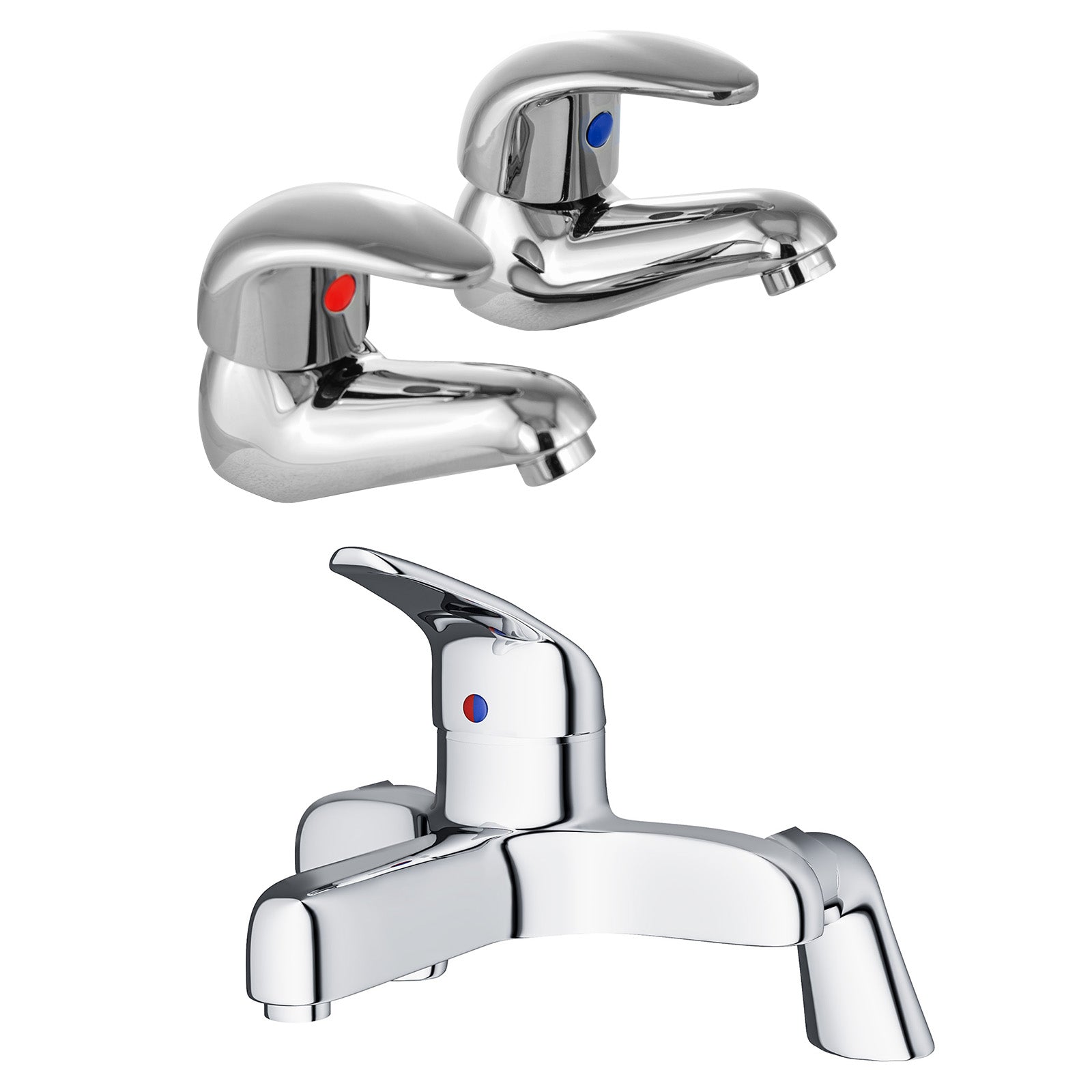 Studio Bathroom Set Of Basin Twin Taps and Deck Mounted Bath Filler Tap