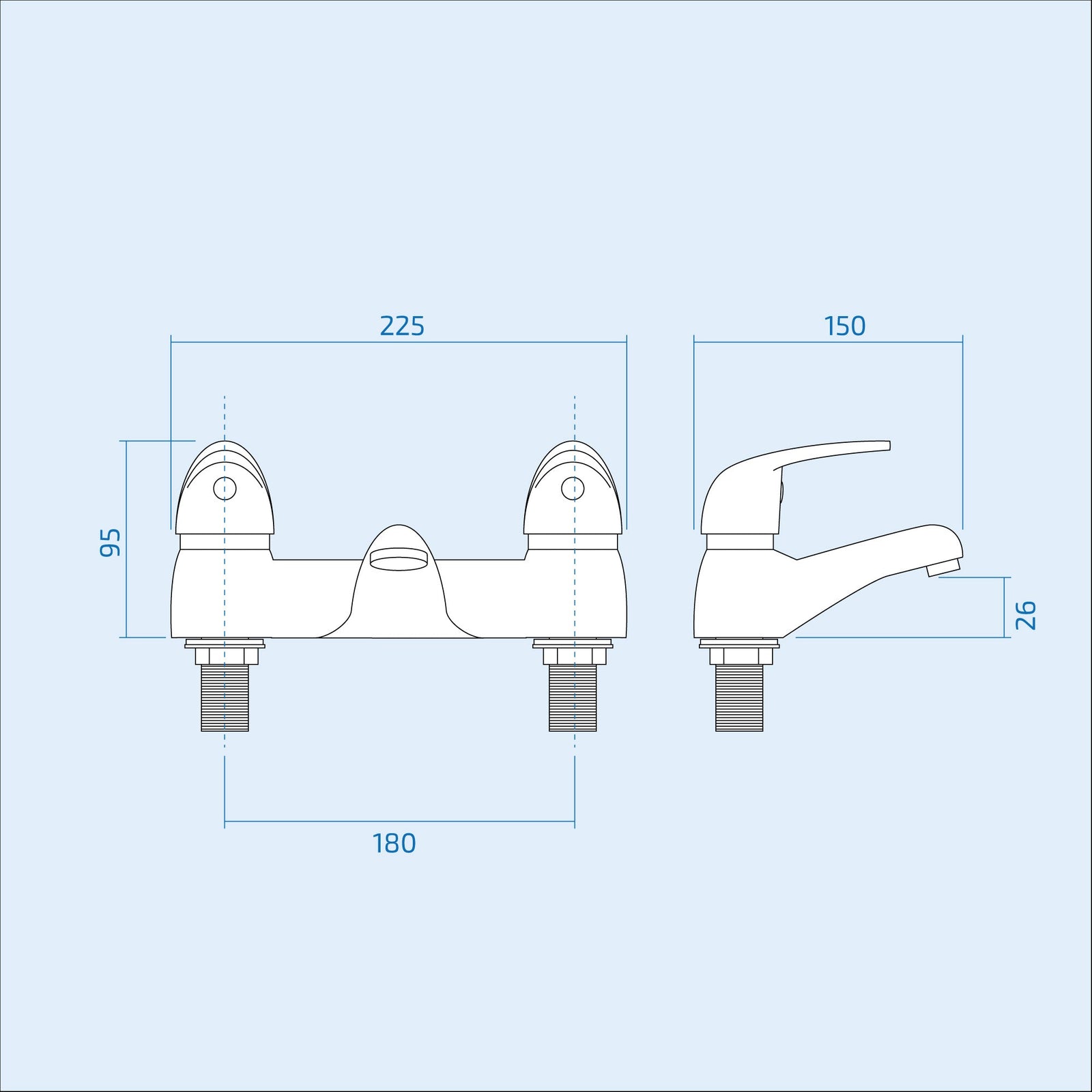 Modern Bath Filler Faucet Tap Two Lever Mixer Chrome