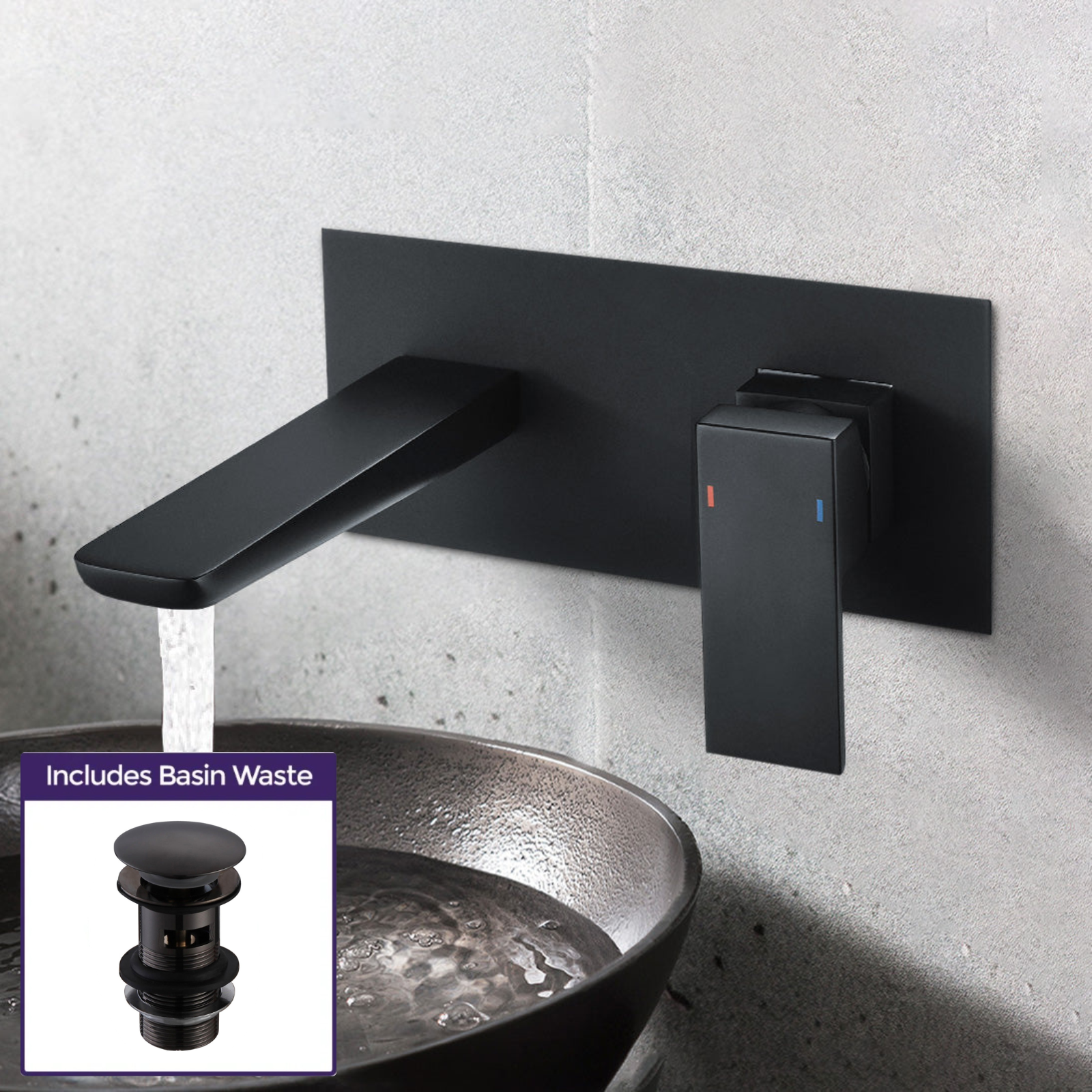 Astra Designer Matte Black Wall Mounted Concealed Basin Mixer Tap