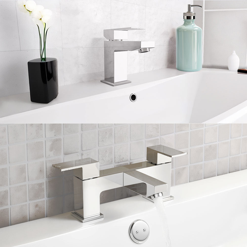 Brayton Contemporary Set of Basin Mixer Tap & Bath Filler & Waste