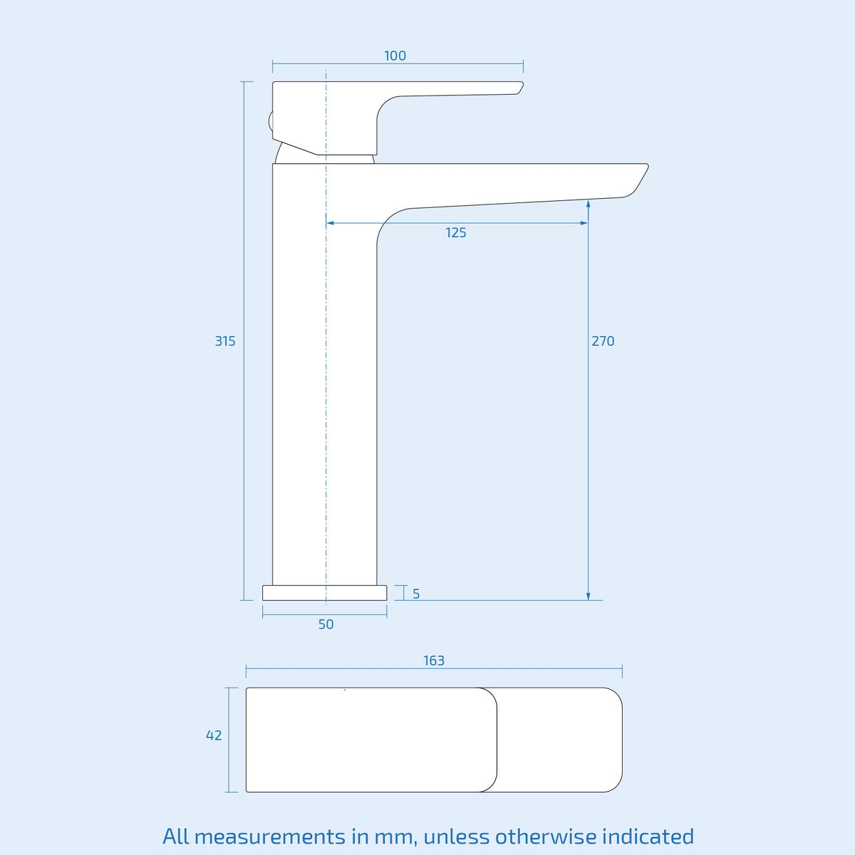 Astra Modern Countertop Chrome Tall Square Basin Mono Mixer Tap & Waste Set