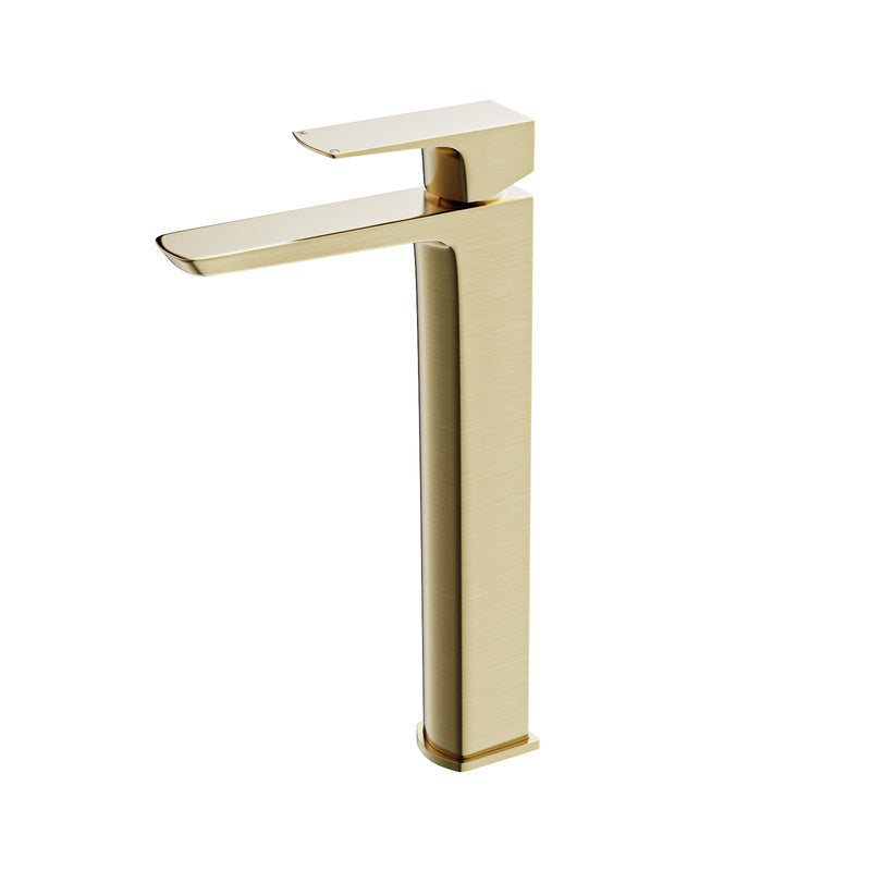 Brushed Brass Tall Basin Mixer Tap & Slotted Push Button Waste