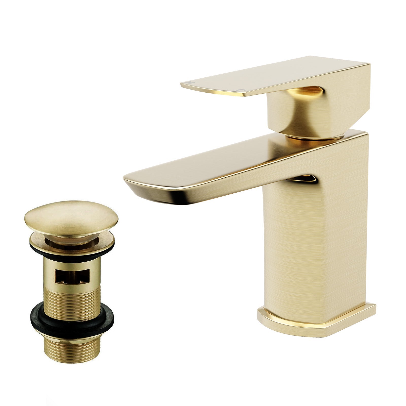 Brushed Brass Bathroom Cloakroom Basin Mono Mixer Tap & Waste