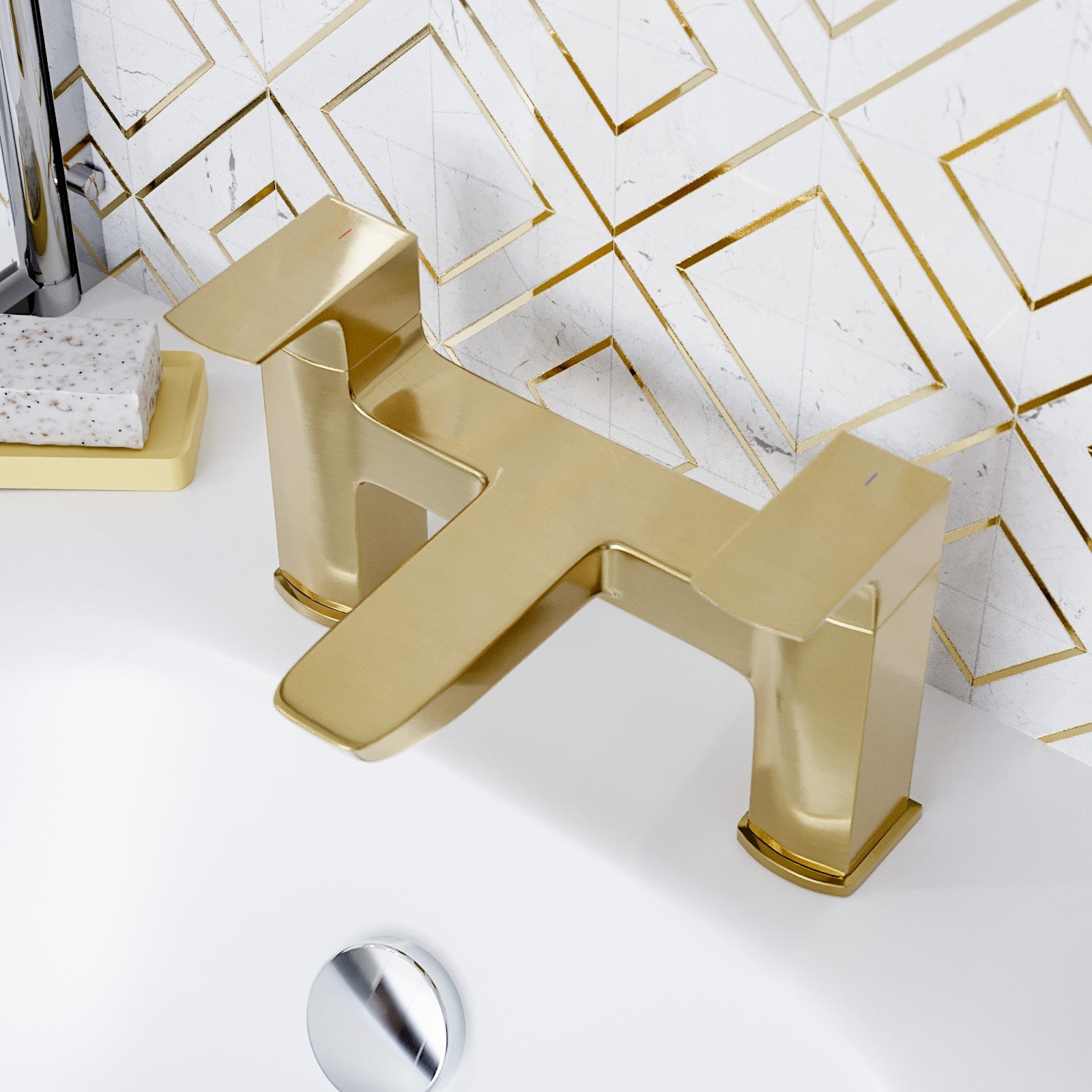 Astra Brushed Brass Designer Square Deck Mounted Bath Filler Tap