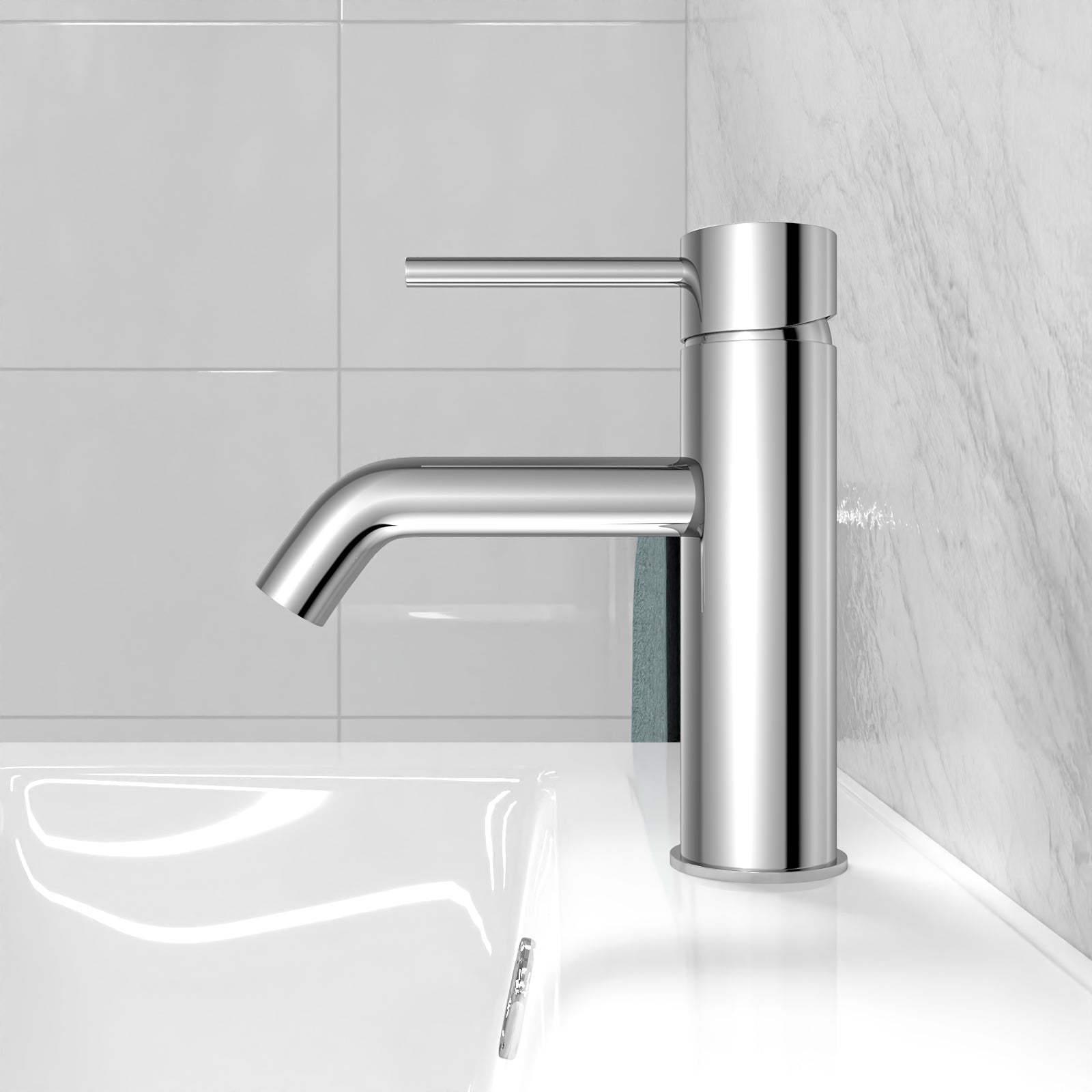 Chrome Deck Mounted Round Single Lever Basin Mono Tap with Waste