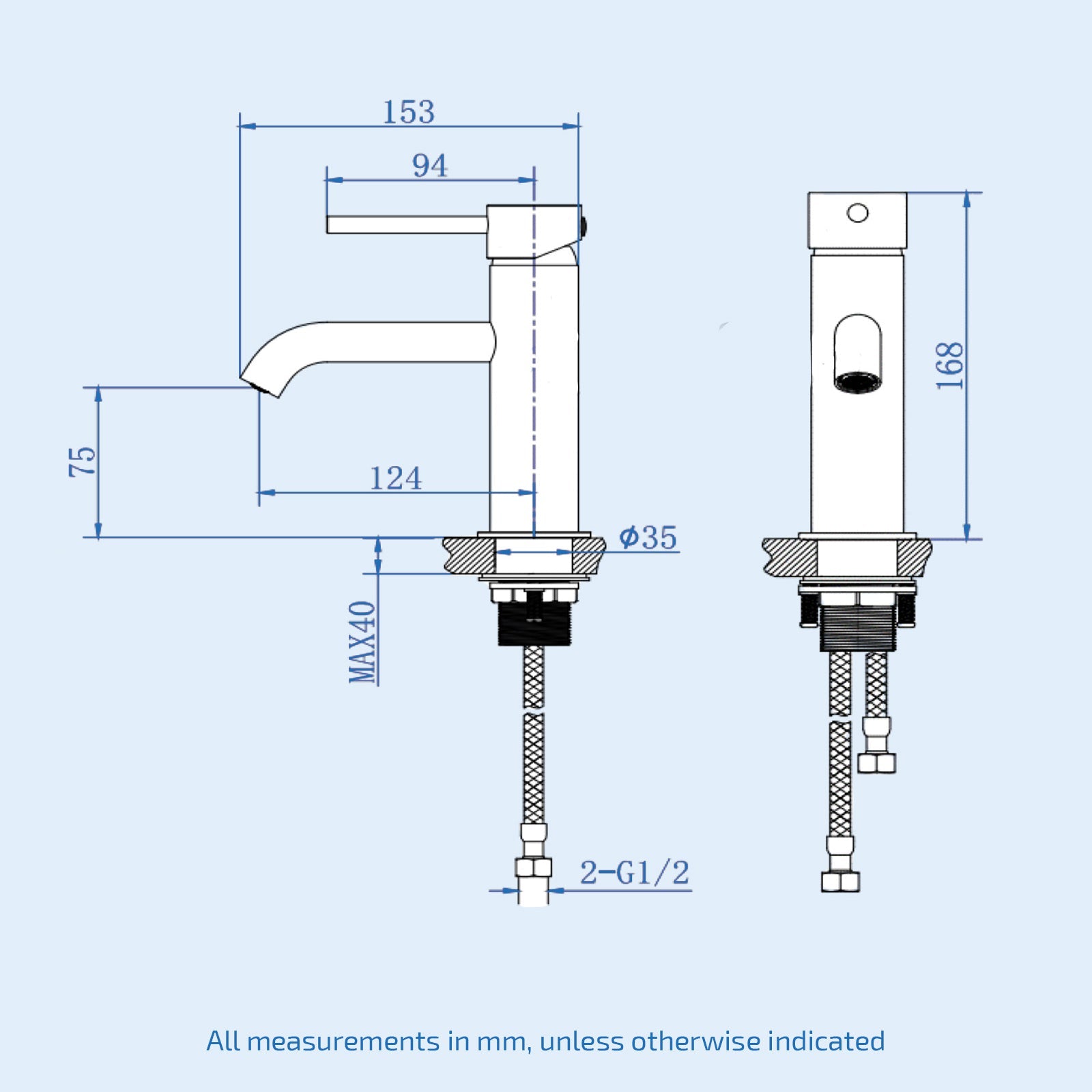 Chrome Deck Mounted Round Single Lever Basin Mono Tap with Waste