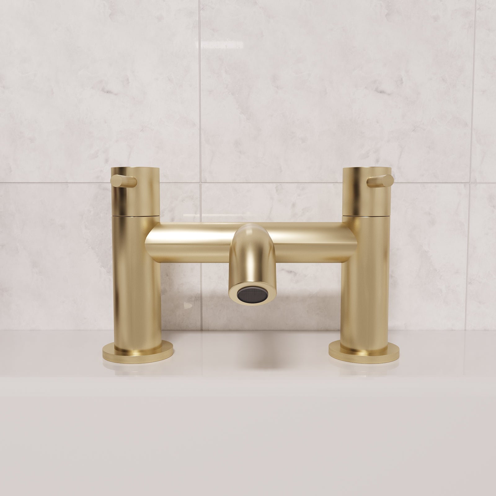 Modern Brushed Brass Designer Deck Mounted Bath Filler Tap