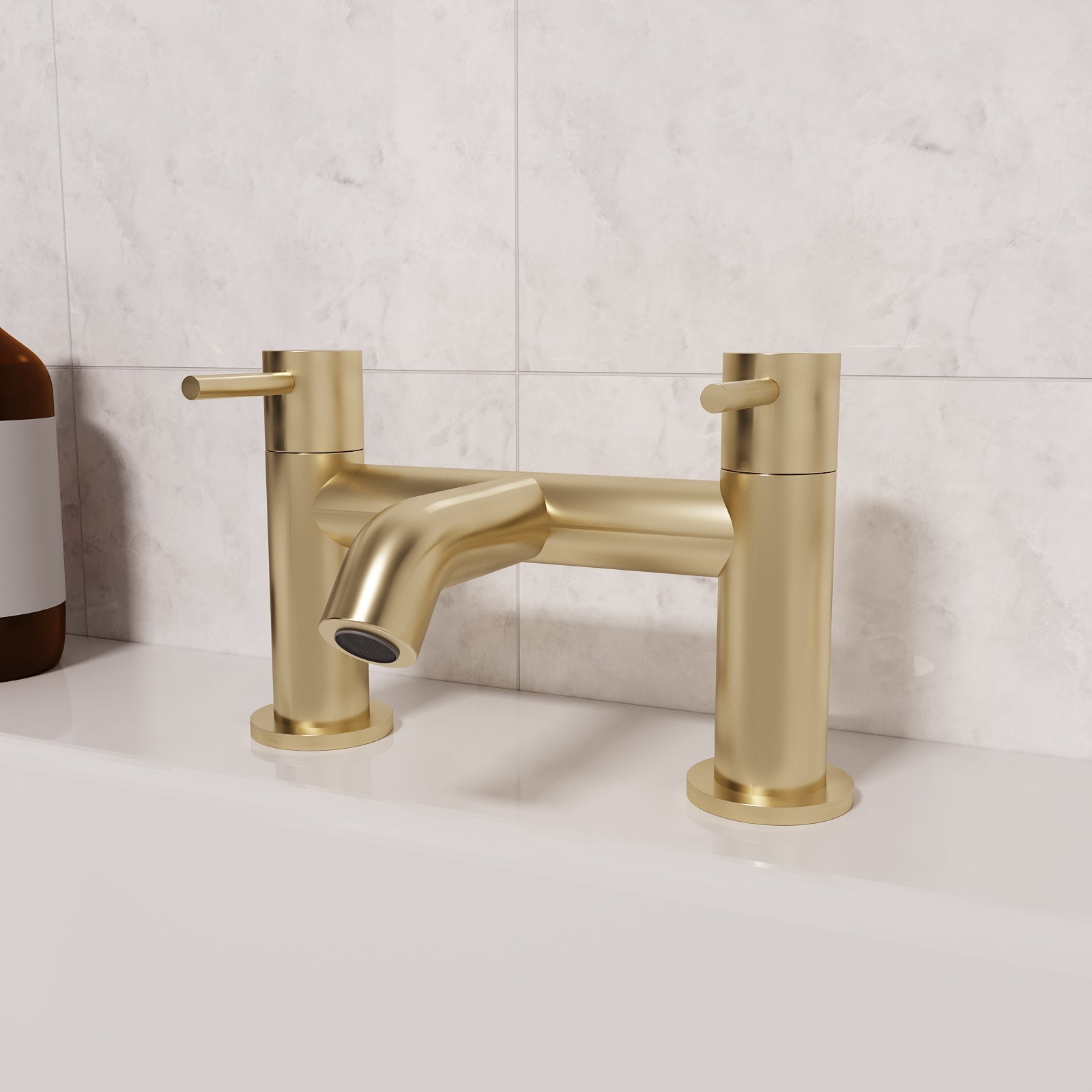 Modern Brushed Brass Designer Deck Mounted Bath Filler Tap