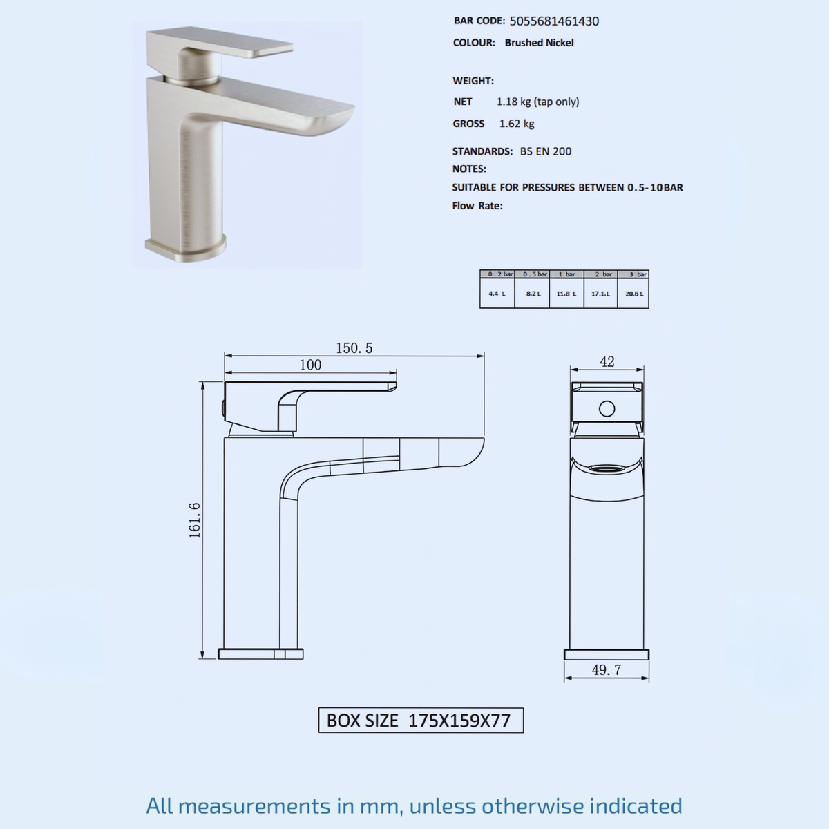 Kartell Kolt Brushed Nickel Mono Basin Mixer - TAP330KBN